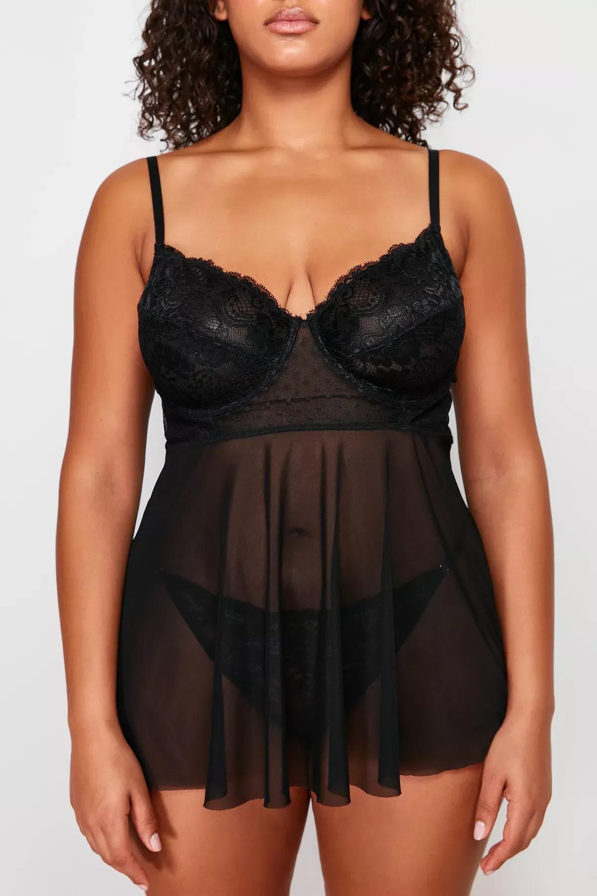 Black High Waist Babydoll Set, BLACK, large image number 4