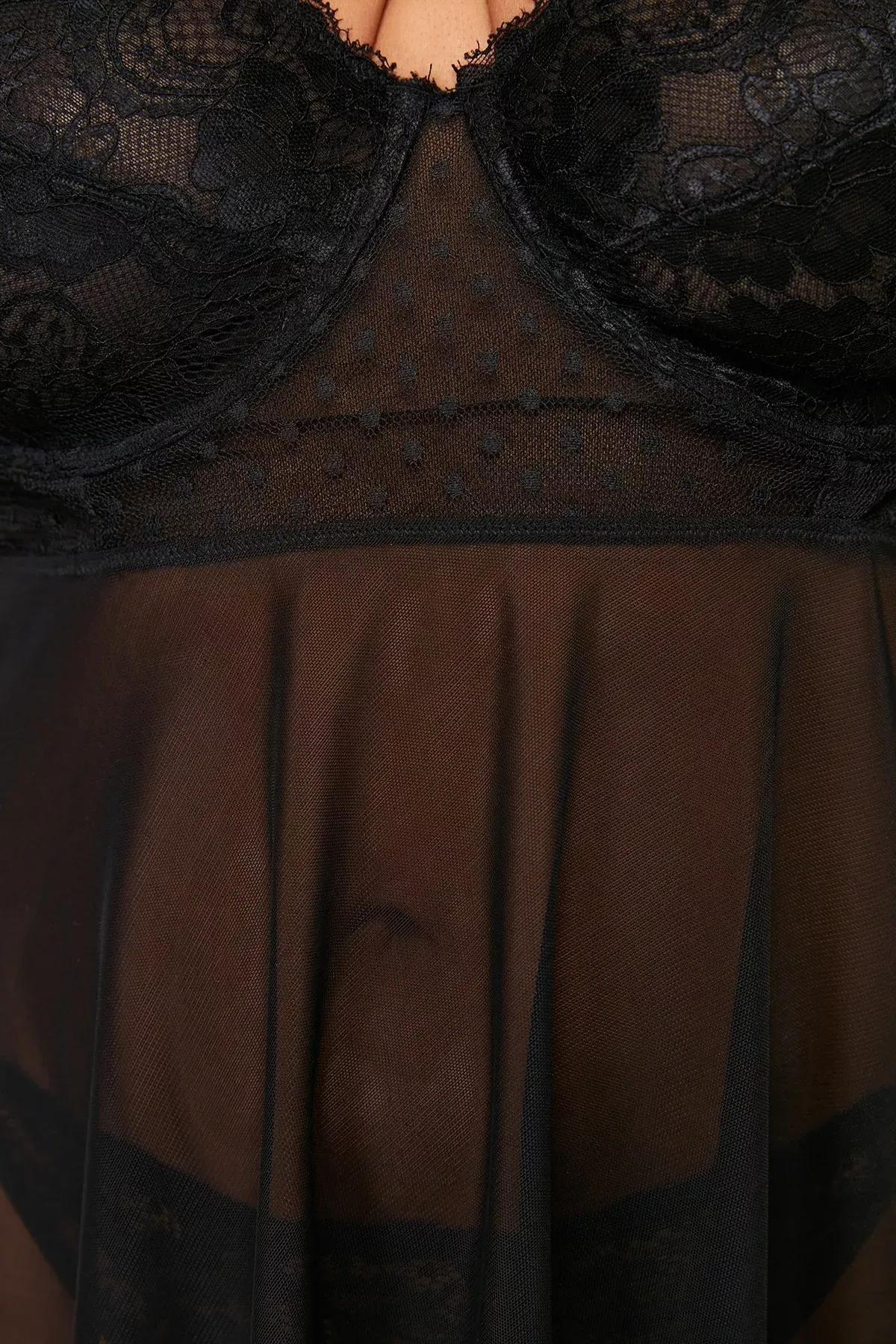 Black High Waist Babydoll Set, BLACK, large image number 5