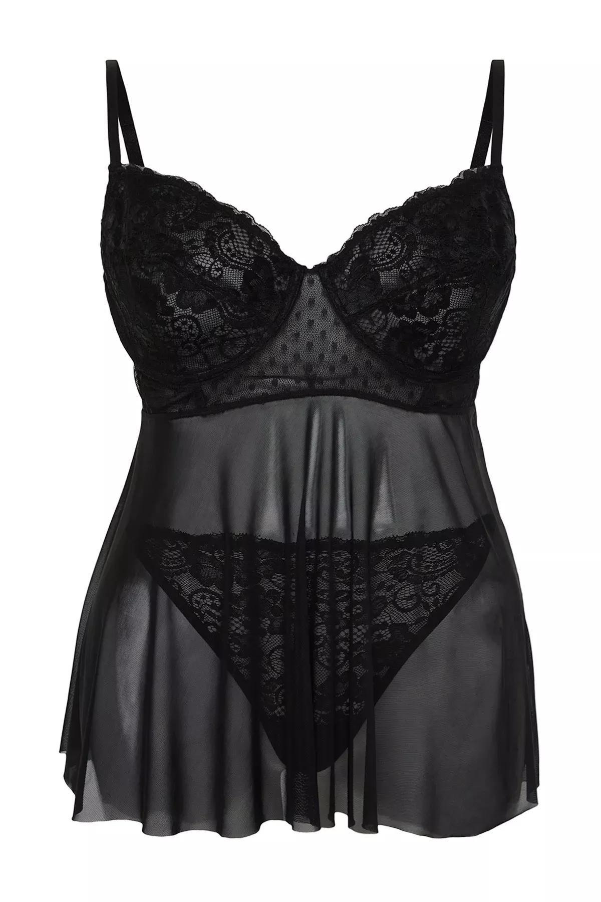 Black High Waist Babydoll Set, BLACK, large image number 6