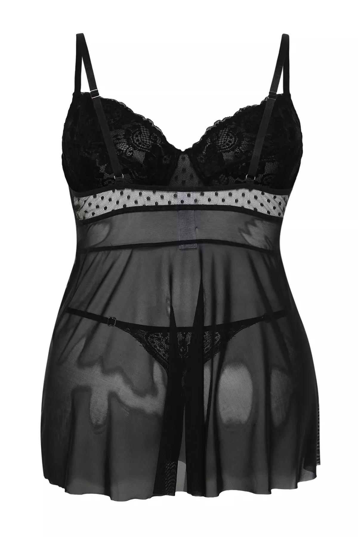 Black High Waist Babydoll Set, BLACK, large image number 7