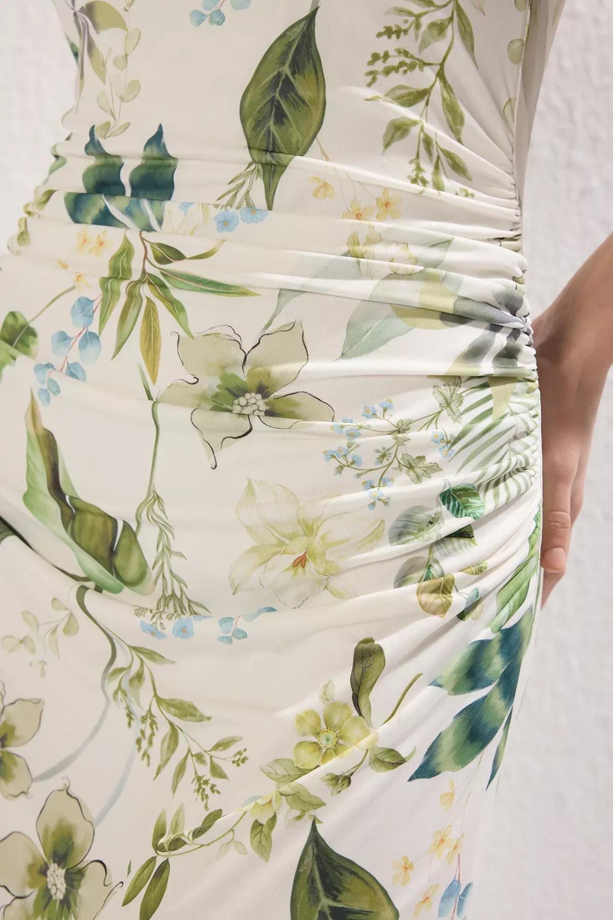 Green Floral Knitted Pencil Dress, , large image number 2