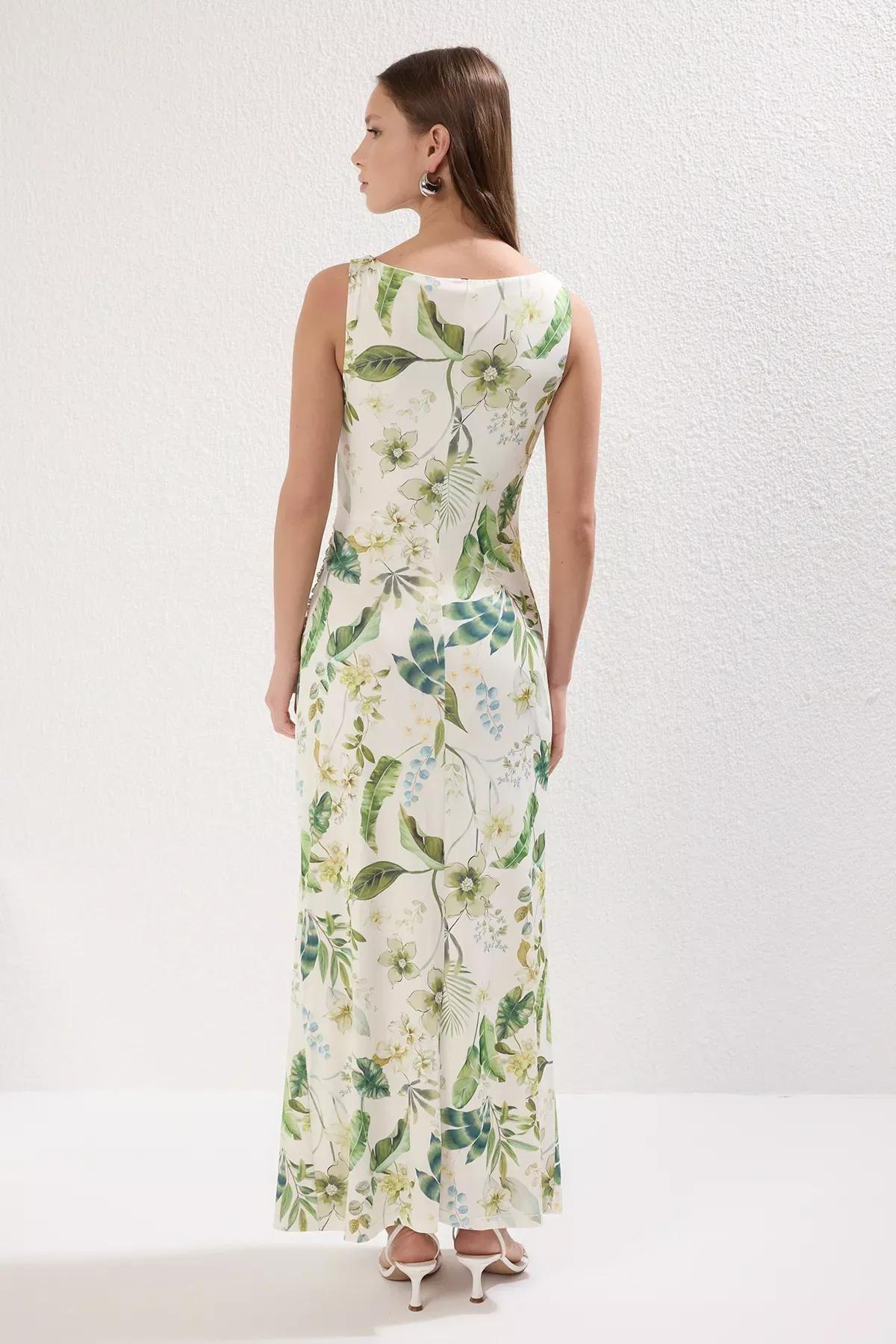 Green Floral Knitted Pencil Dress, , large image number 3