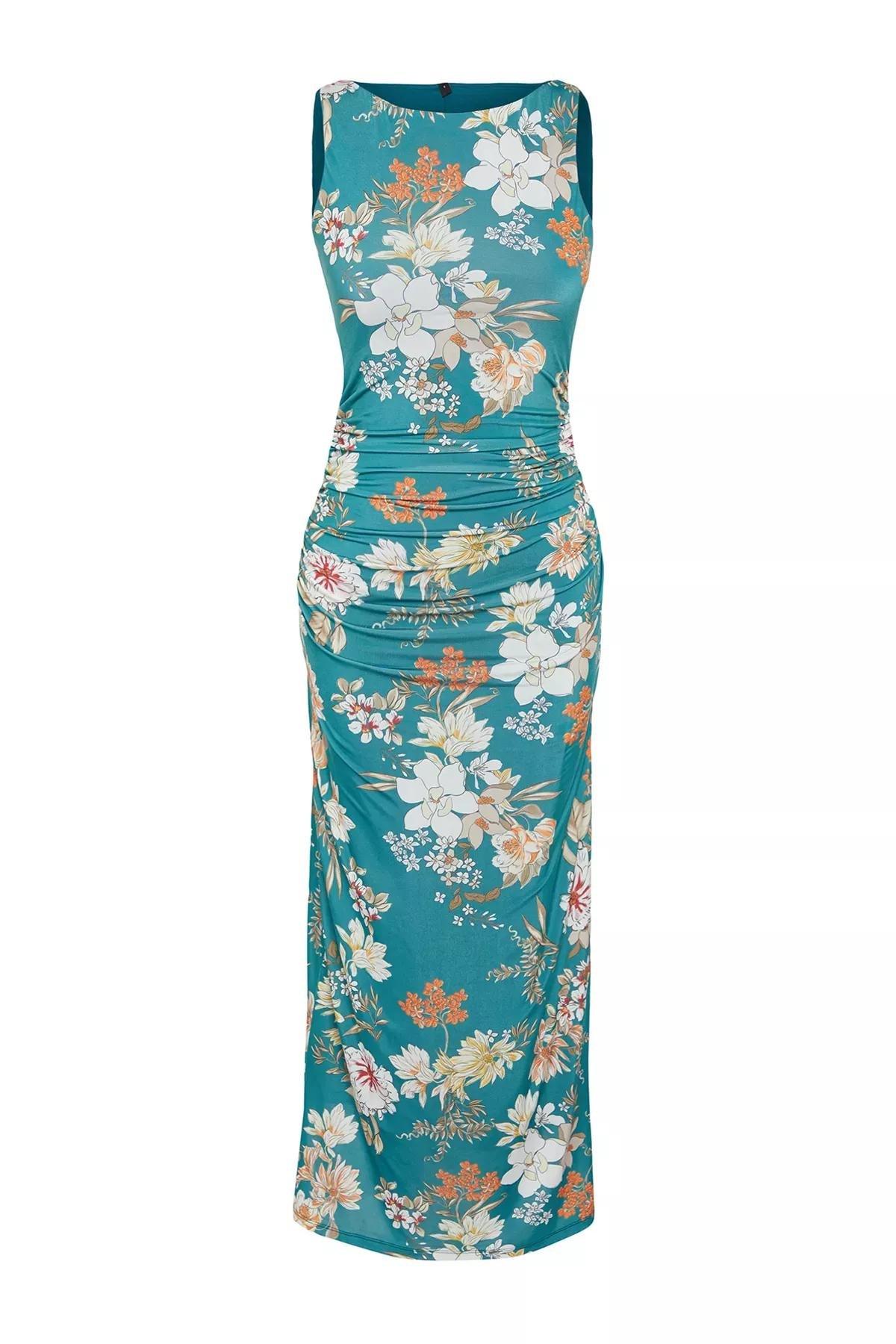 Green Floral Printed Pencil Dress, Green, large image number 6