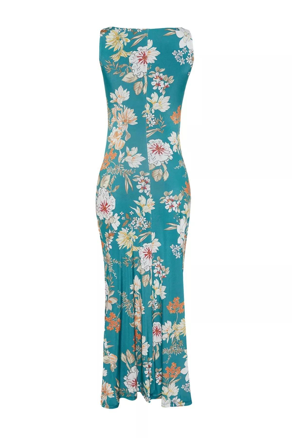 Green Floral Printed Pencil Dress, Green, large image number 7