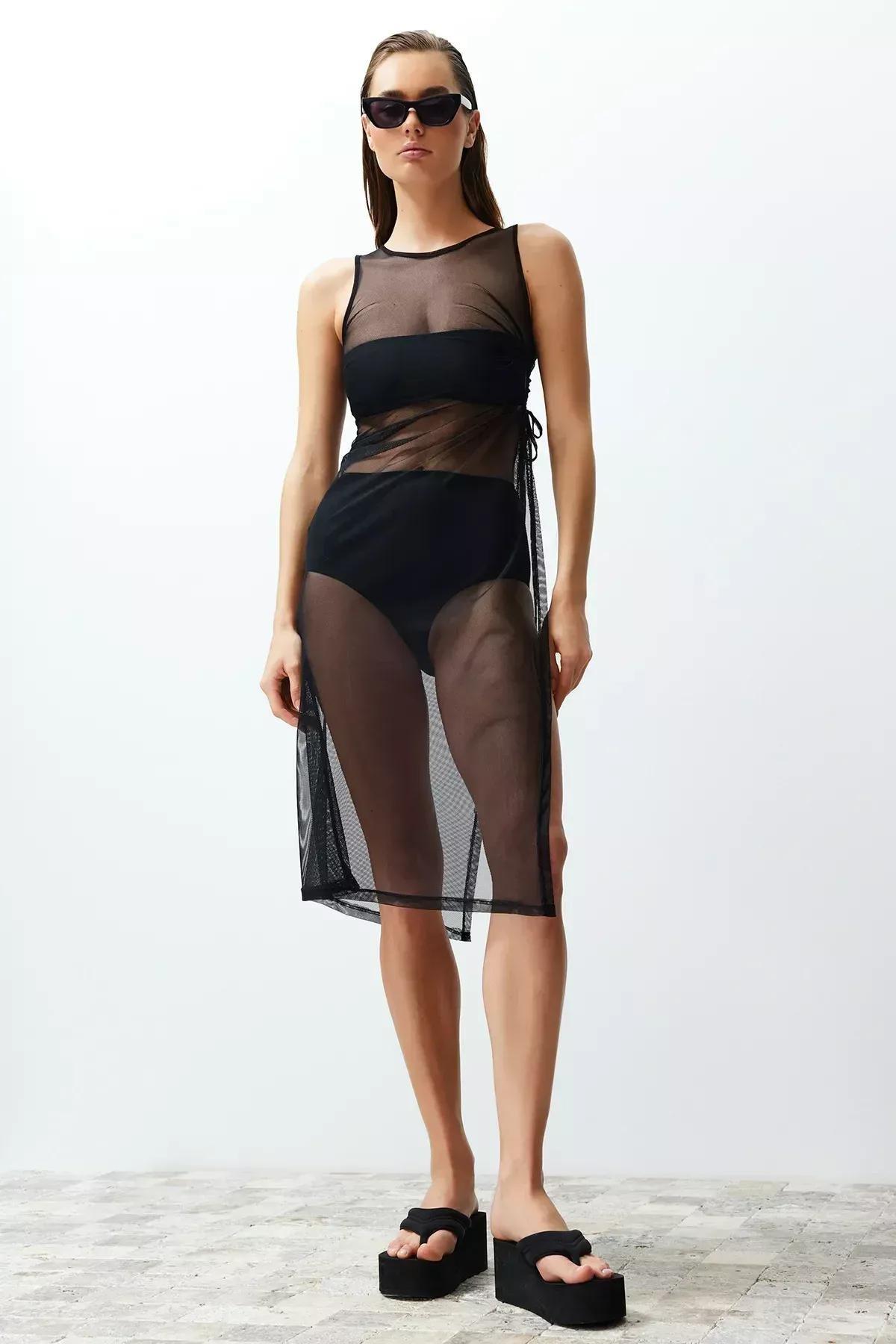 Black Fitted Maxi Mesh Dress, C101_2094, large image number 2