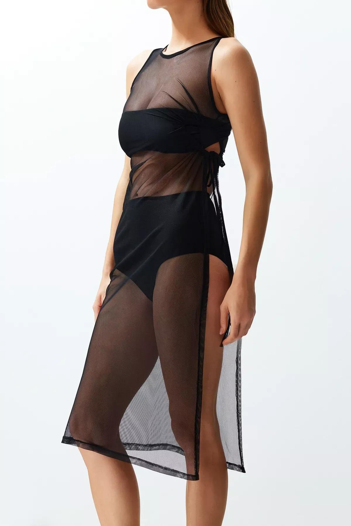 Black Fitted Maxi Mesh Dress, C101_2094, large image number 3
