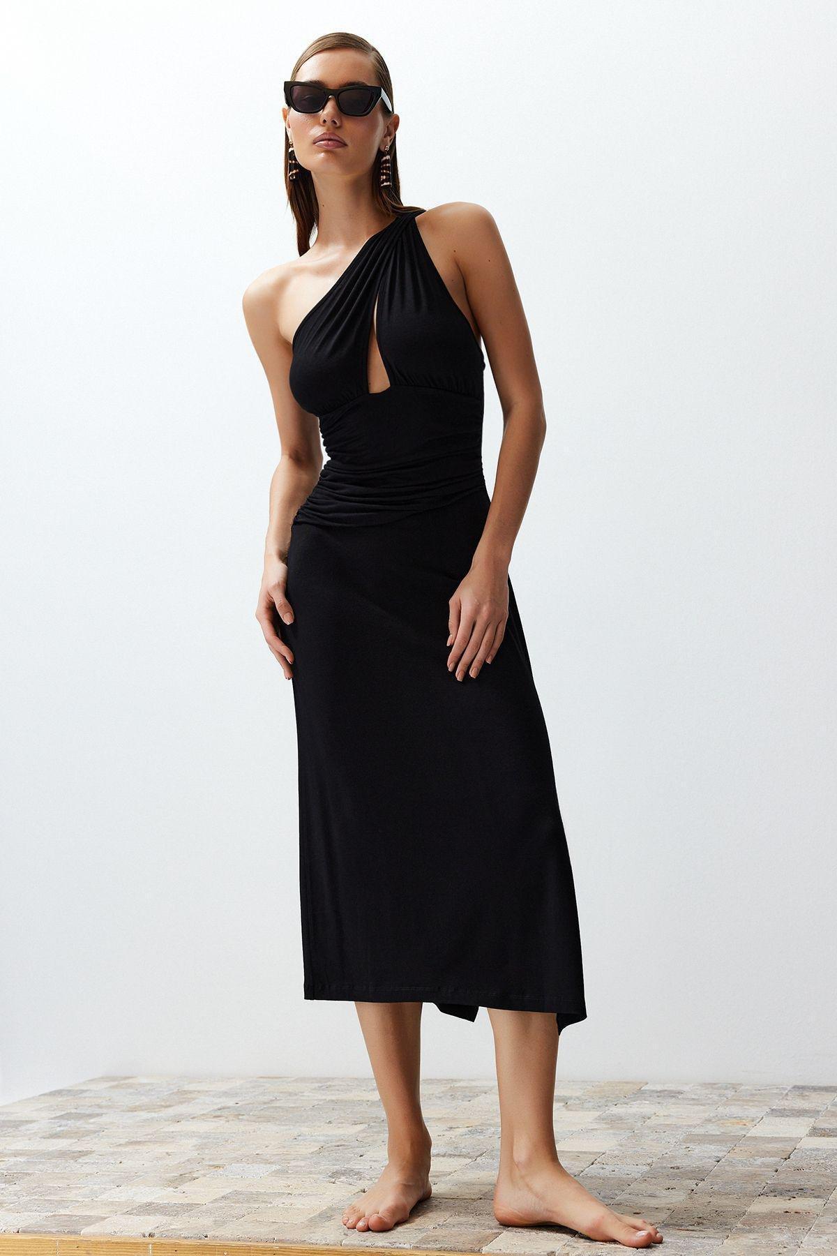 Black Fitted Maxi Cut-Out Beach Dress, C101_2094, large image number 0