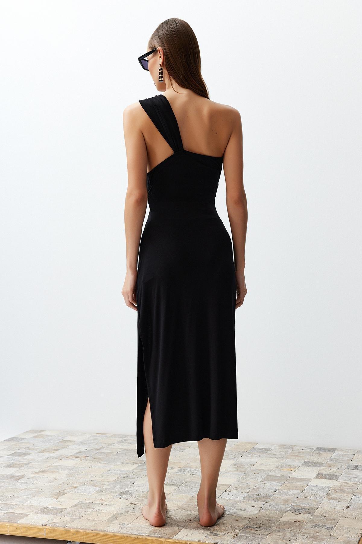 Black Fitted Maxi Cut-Out Beach Dress, C101_2094, large image number 1