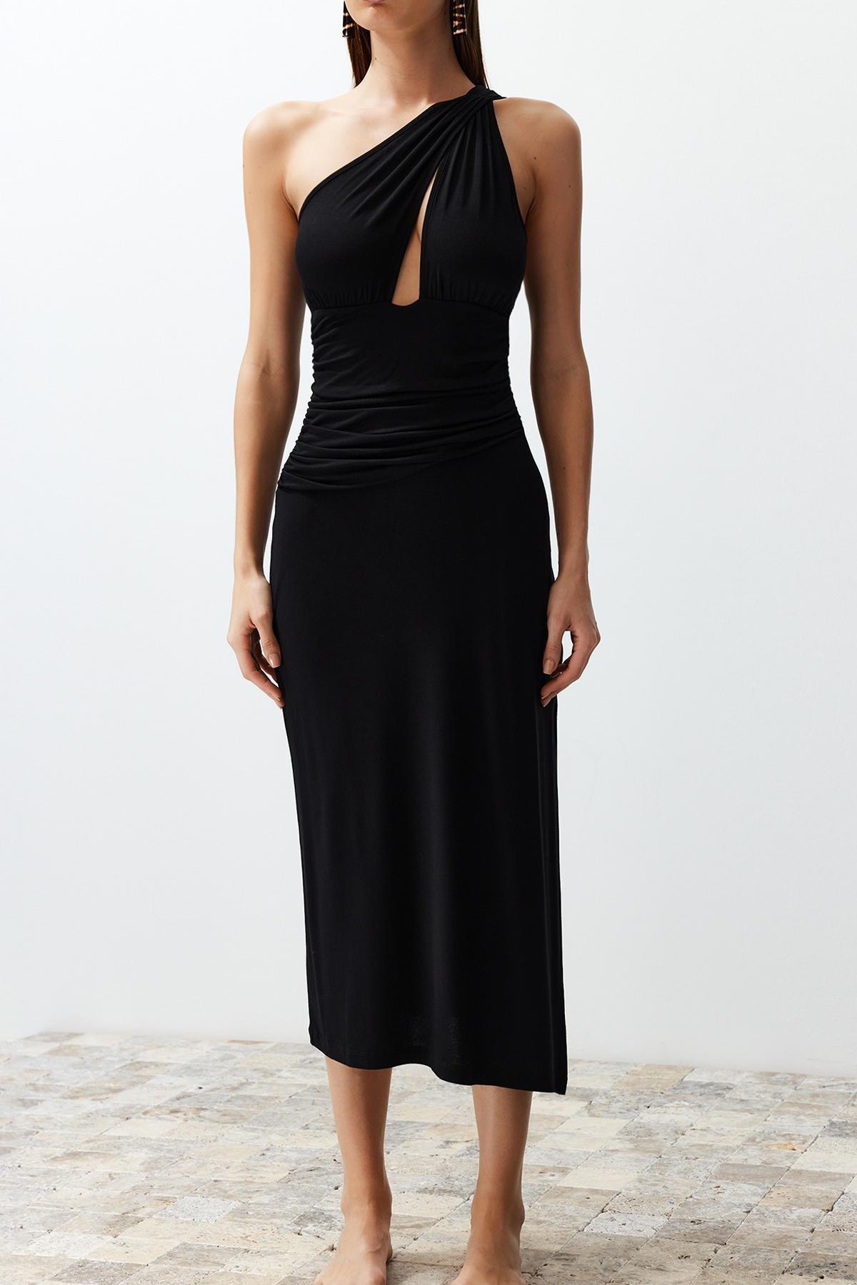 Black Fitted Maxi Cut-Out Beach Dress, C101_2094, large image number 2