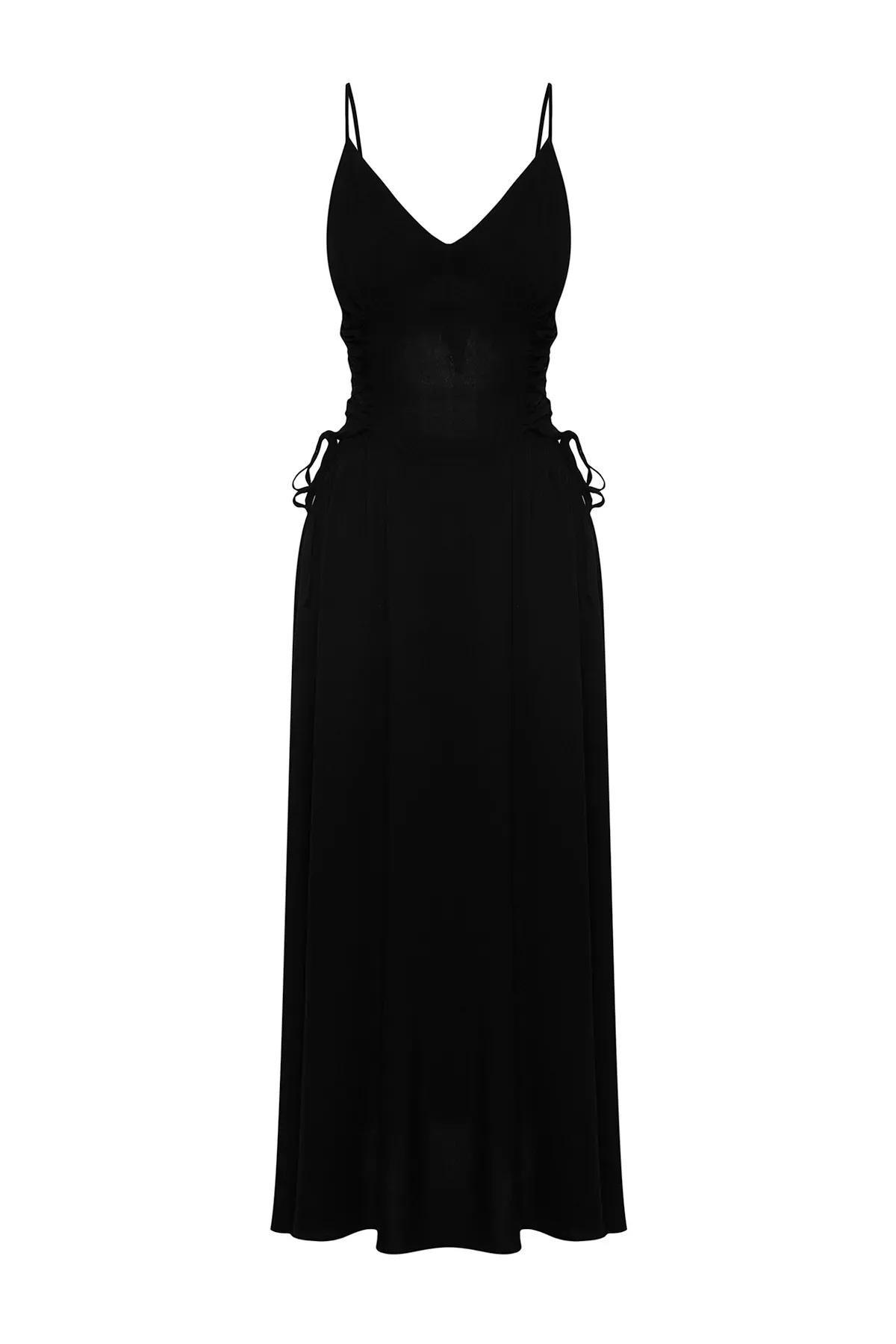 Black Detailed Maxi Dress, , large image number 0