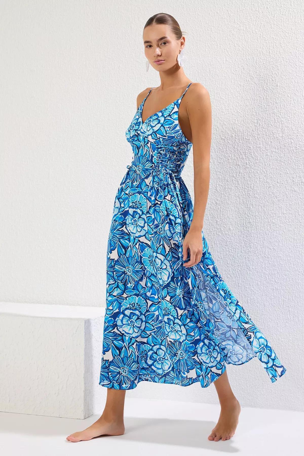 فستان طويل منسوج بنقشة زهور, White-Multicolor, large image number 0