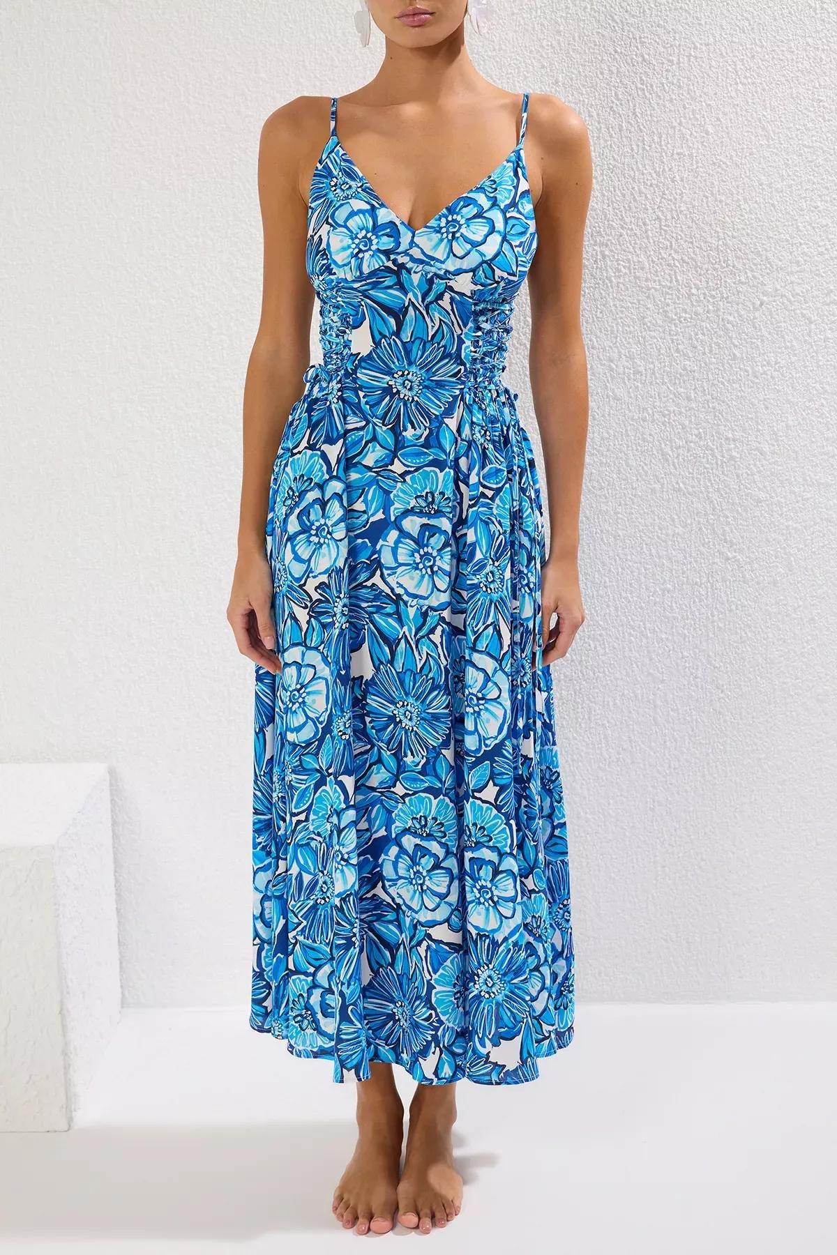 فستان طويل منسوج بنقشة زهور, White-Multicolor, large image number 2