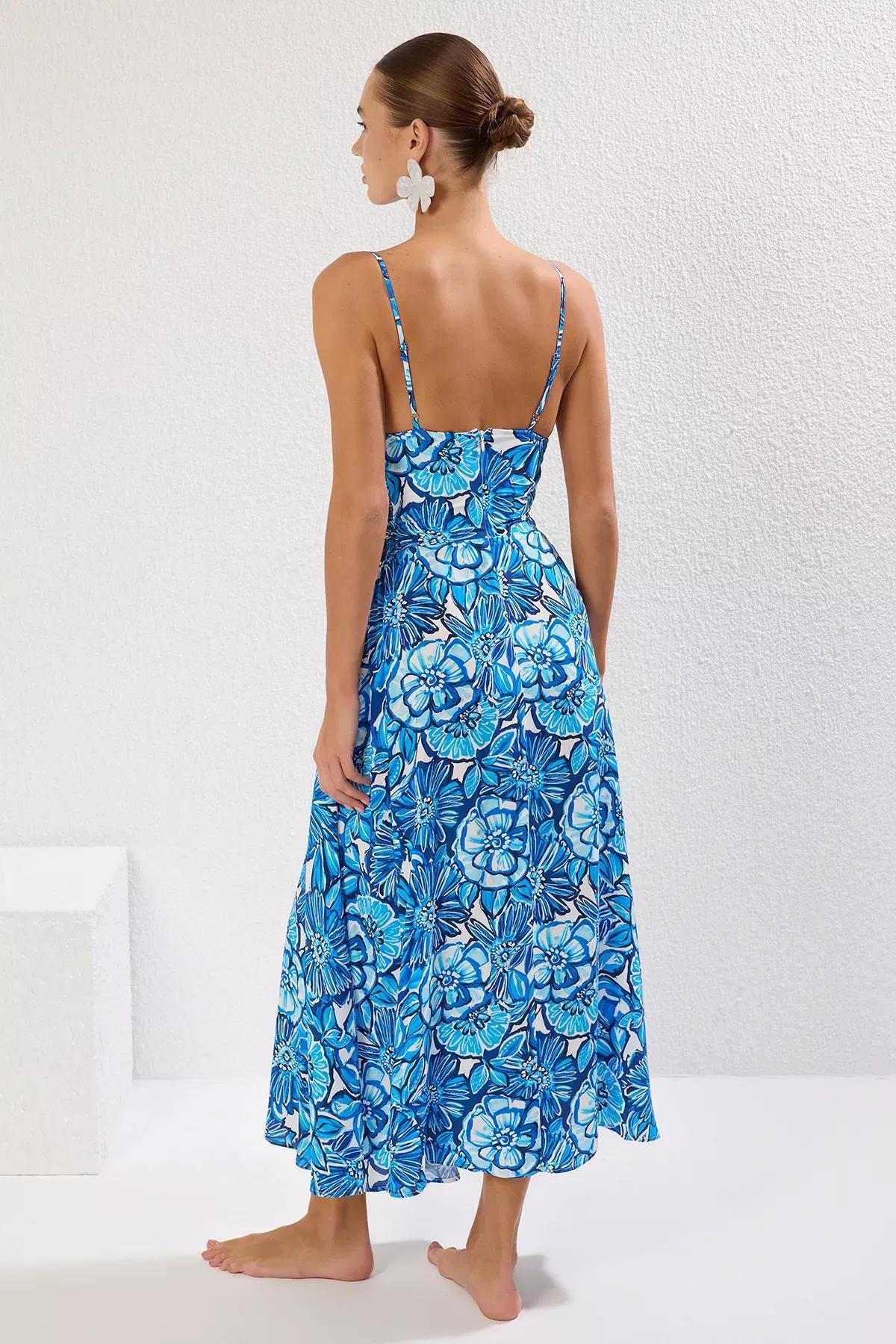 فستان طويل منسوج بنقشة زهور, White-Multicolor, large image number 4