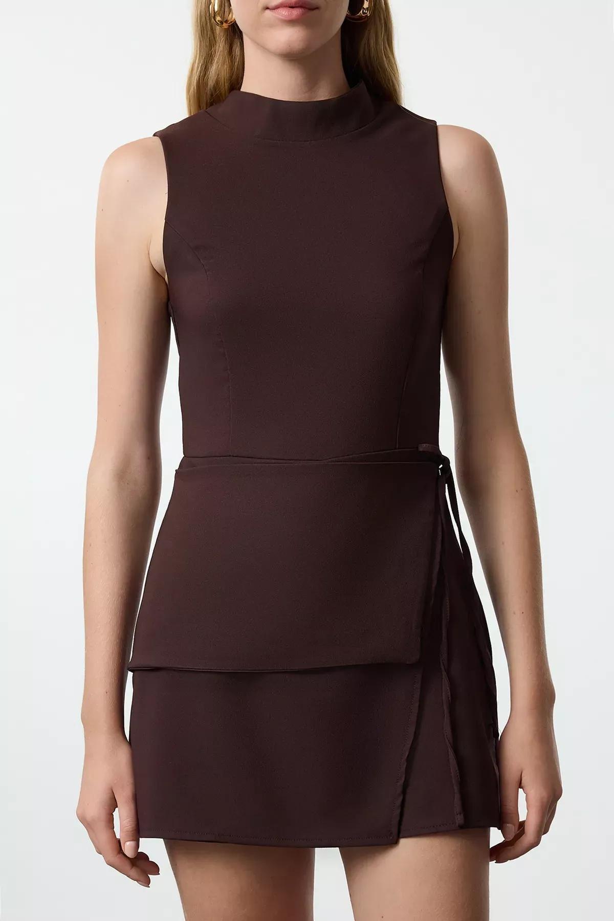 Brown Sleeveless Knit Jumpsuit, Brown, large image number 3