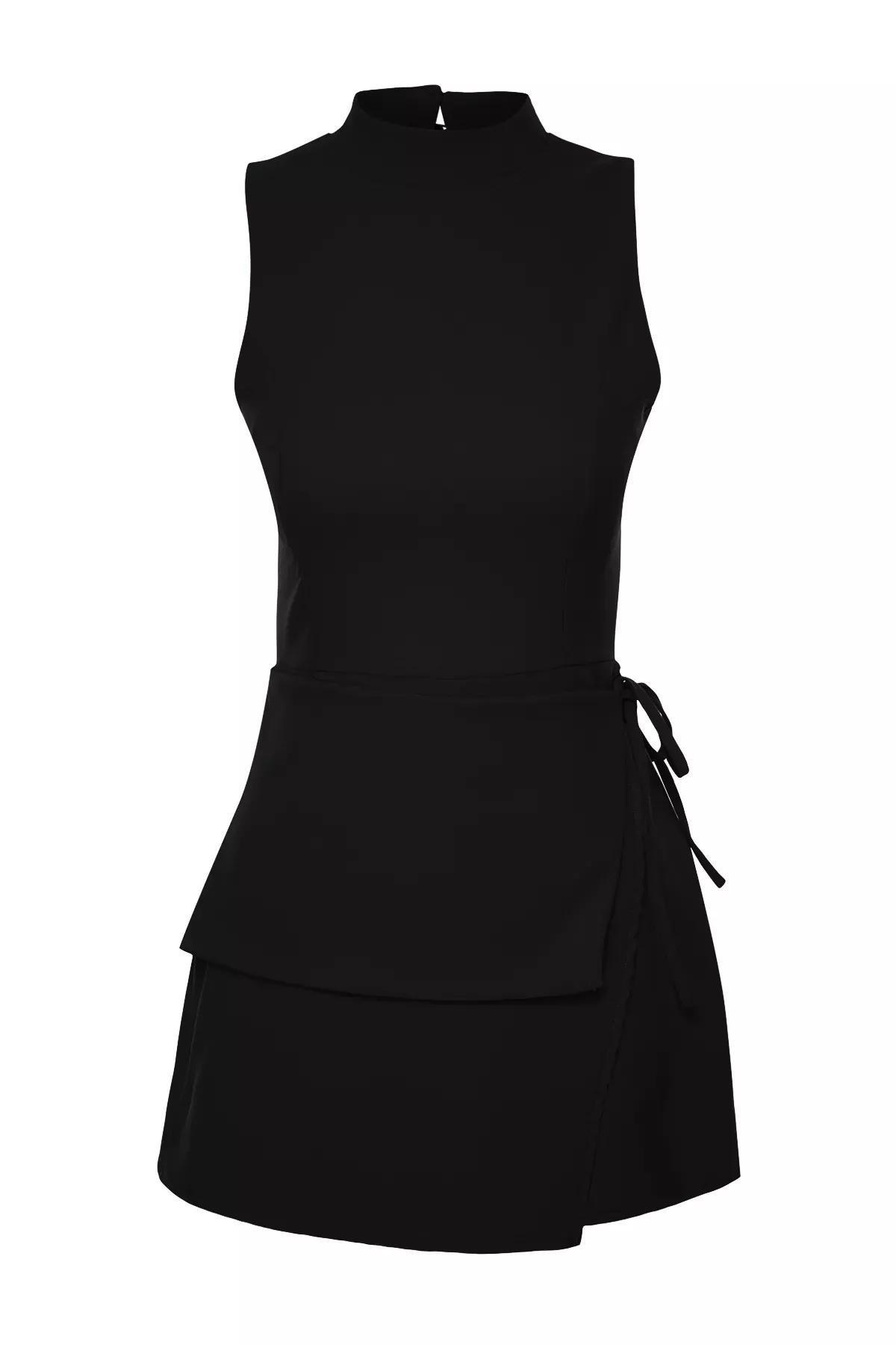 Black Tie-Detail Mini Skirt Jumpsuit, BLACK, large image number 5