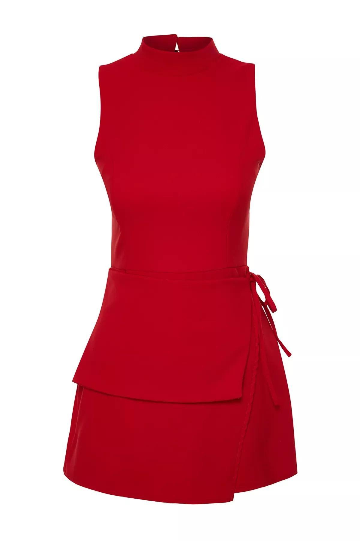 Red Detailed Mini Woven Jumpsuit, Red, large image number 6