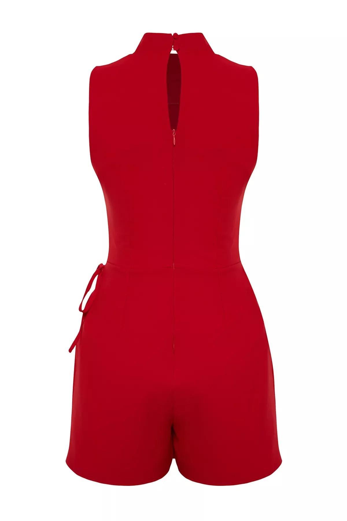 Red Detailed Mini Woven Jumpsuit, Red, large image number 7