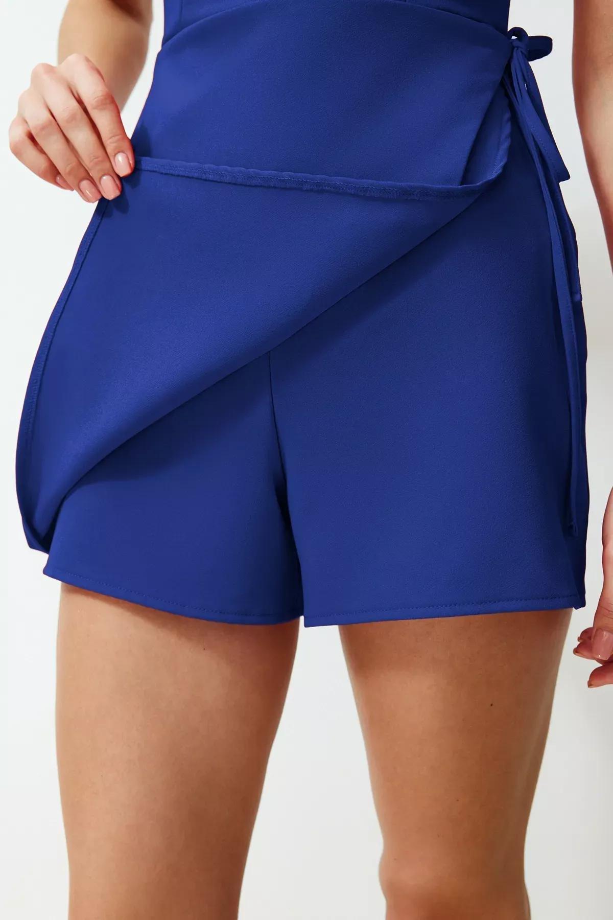Blue  Tie Mini Skort Jumpsuit, Sax, large image number 4