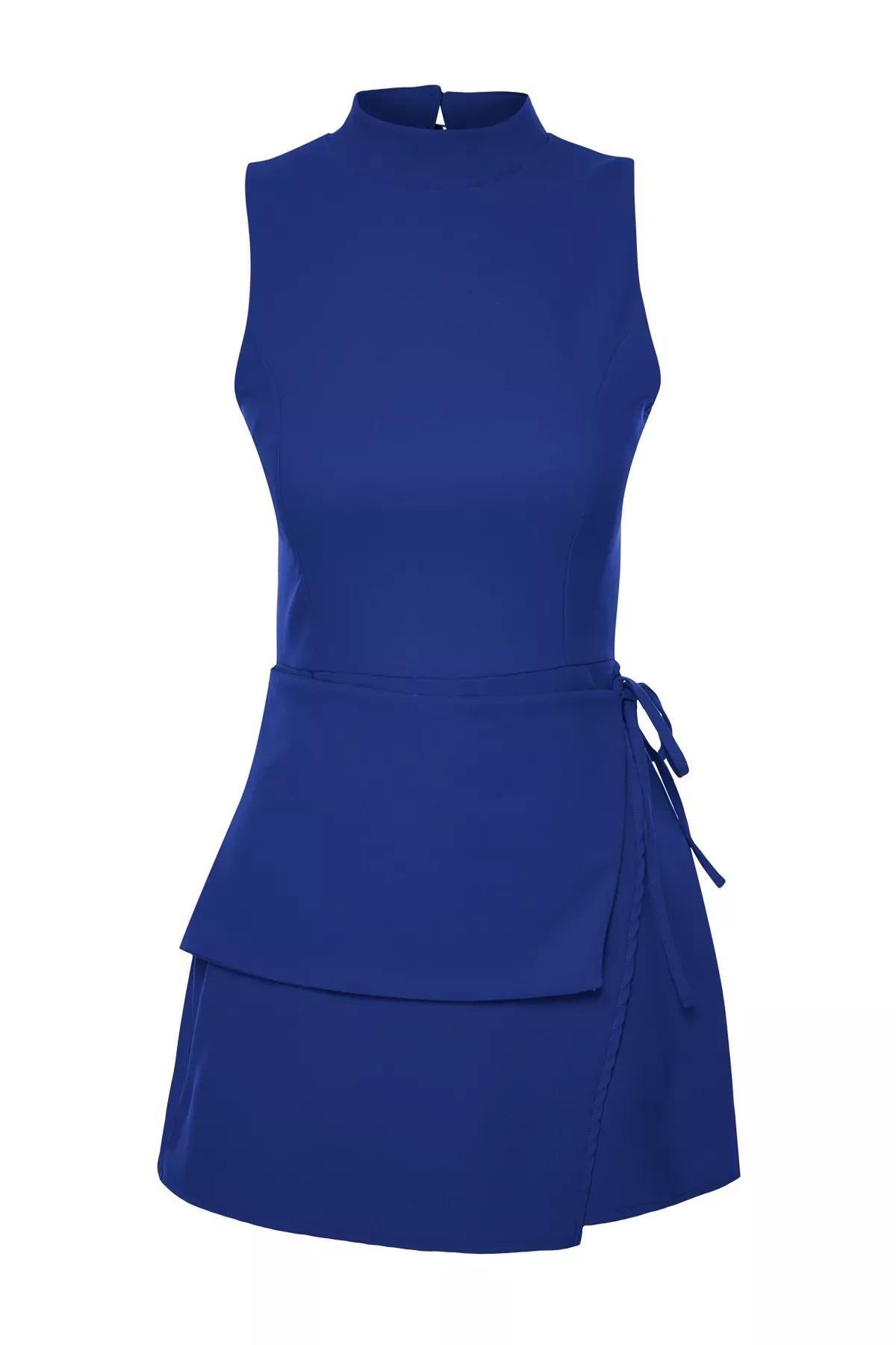 Blue  Tie Mini Skort Jumpsuit, Sax, large image number 6