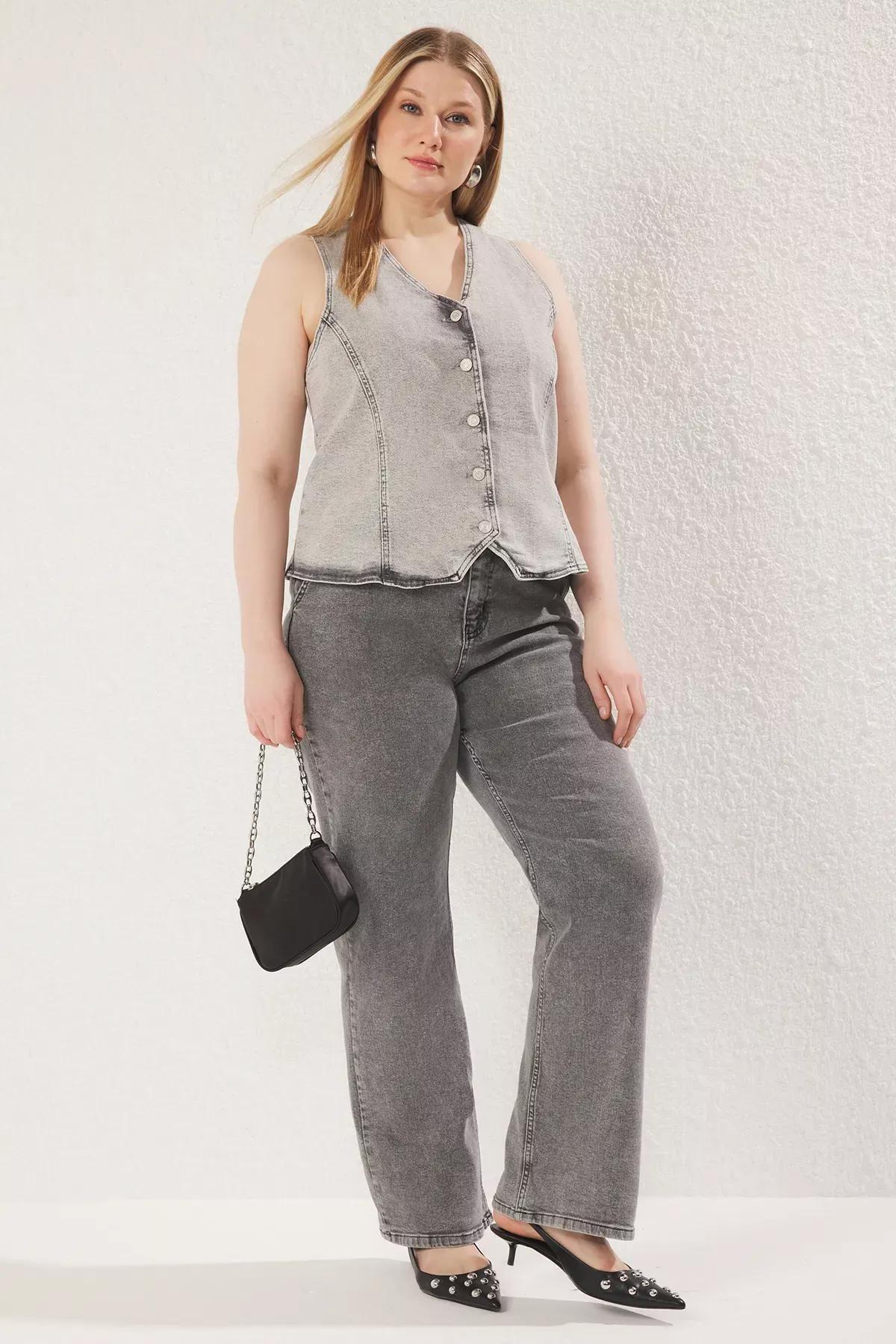 Grey Detailed Denim Vest, C101_1653, large image number 0