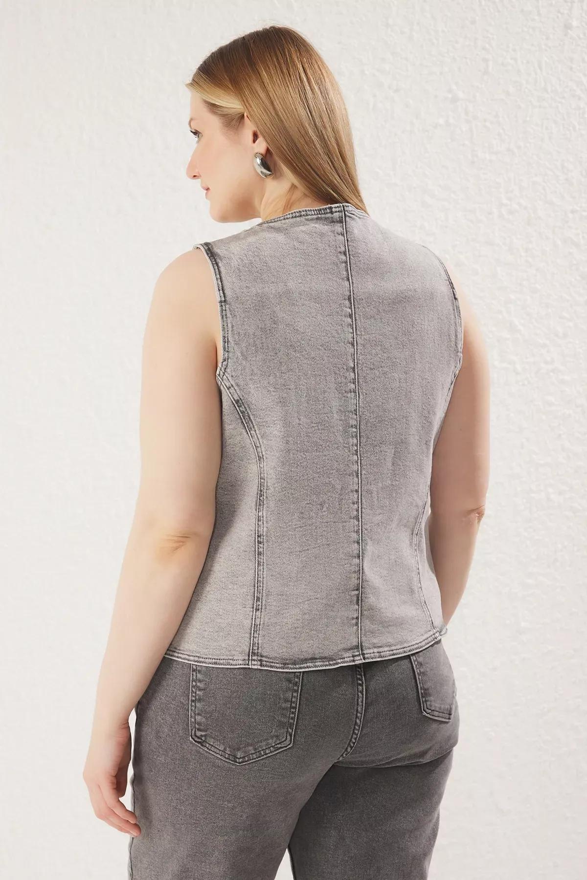 Grey Detailed Denim Vest, C101_1653, large image number 4