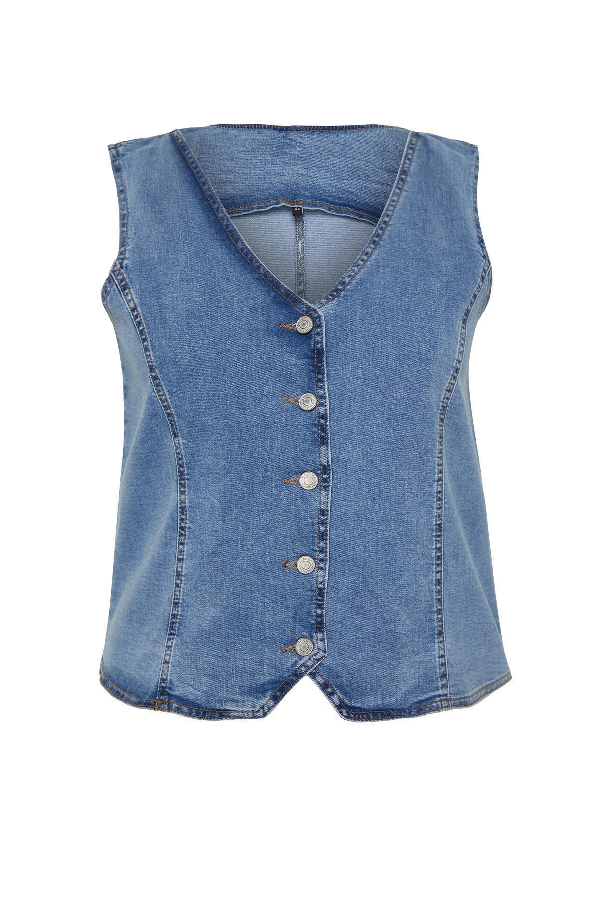 Blue Denim Vest, , large image number 5
