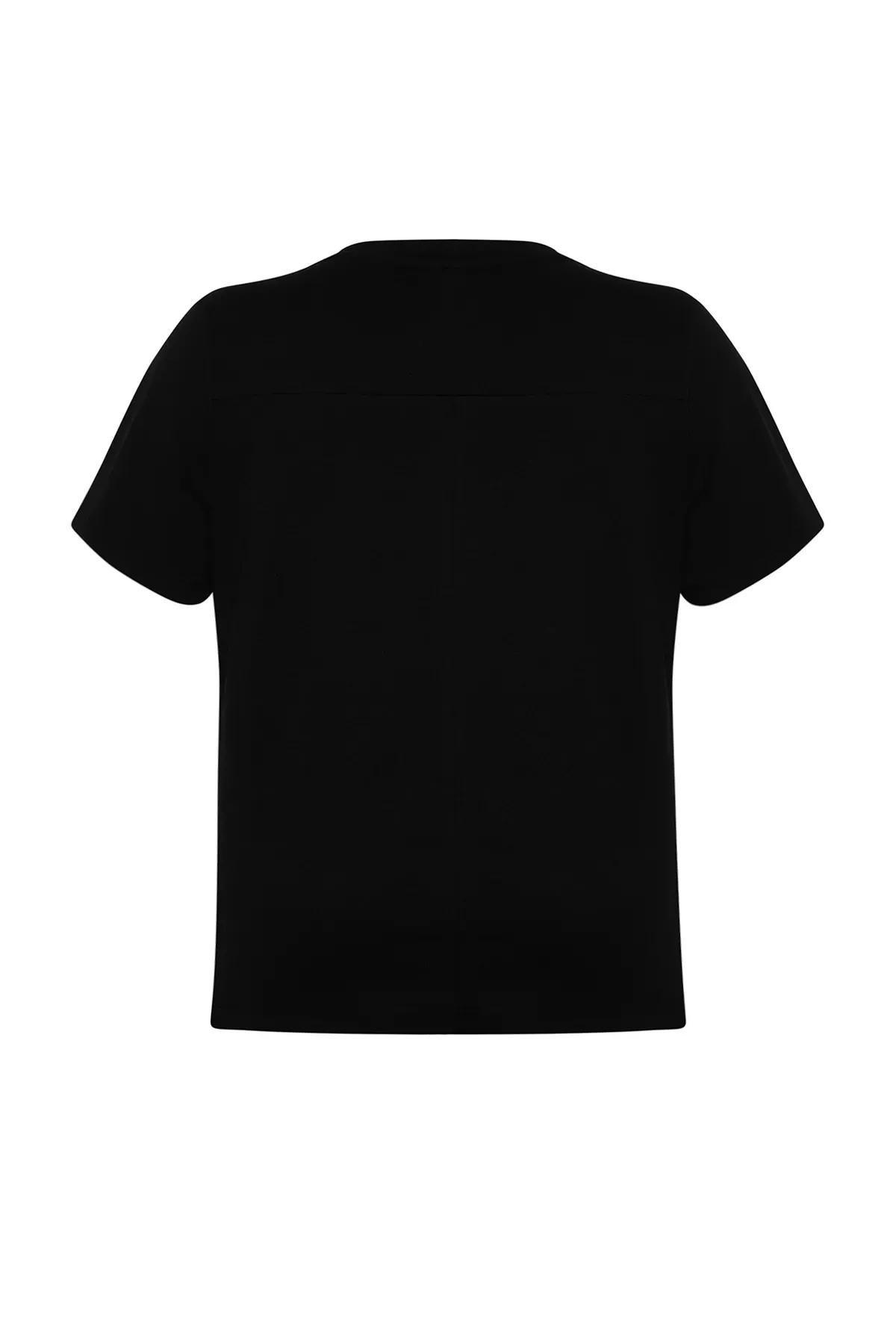 Black Detailed Cotton Knitted T-Shirt, C101_5720, large image number 6