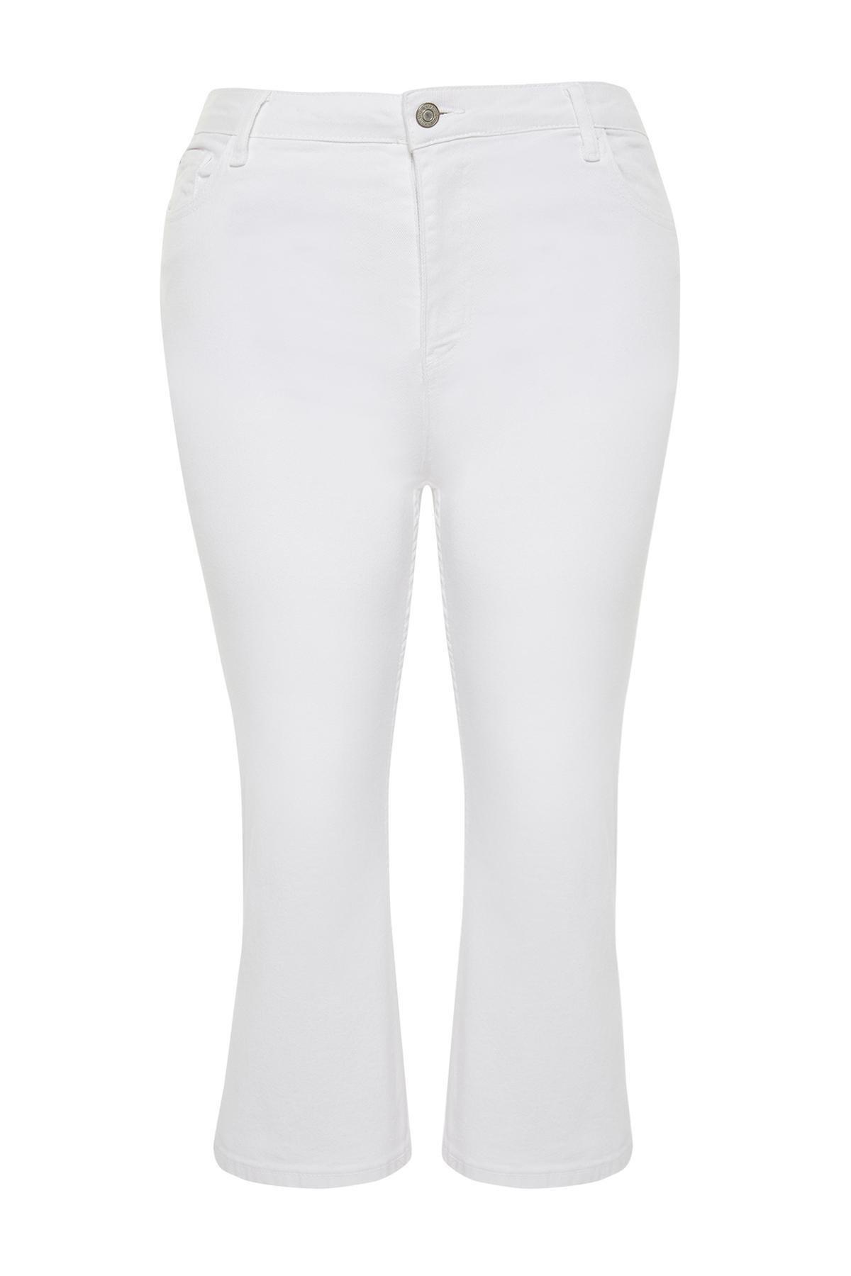 White High Waist Plus Size Cropped Bell-bottom Jeans TBBSS24CJ00019, , large image number 5