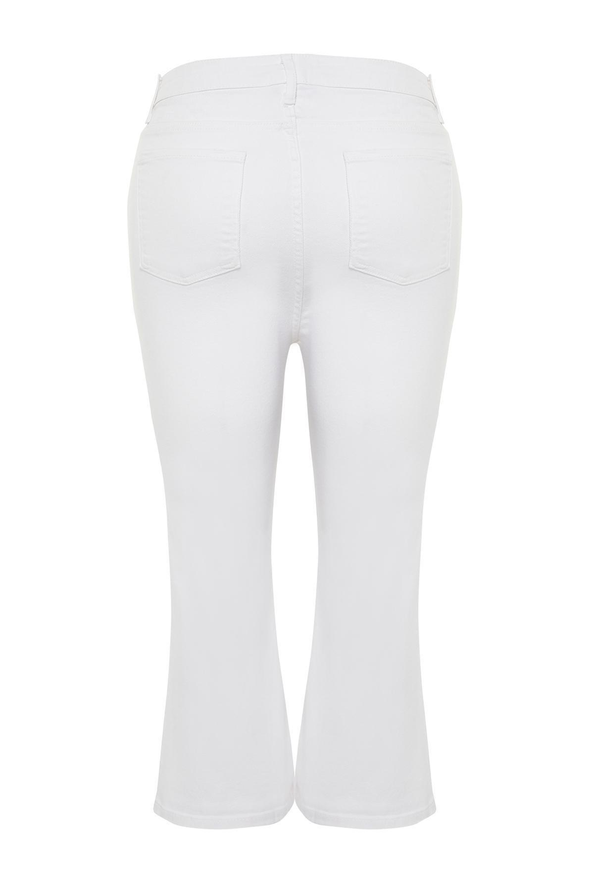 White High Waist Plus Size Cropped Bell-bottom Jeans TBBSS24CJ00019, , large image number 6