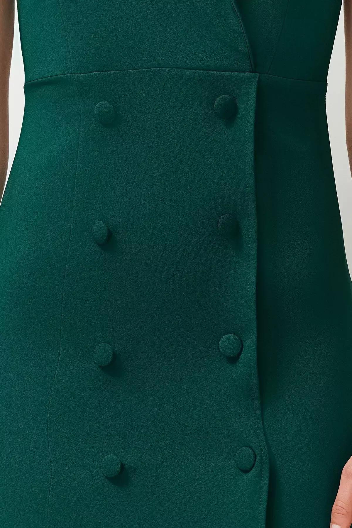 فستان متوسط الطول بقصة بينسل ضيقة بصفيّ أزرار، أخضر, Emerald, large image number 4