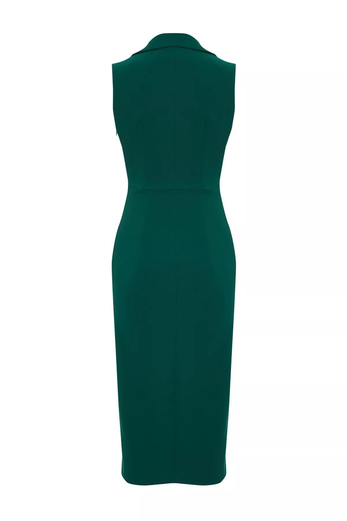 فستان متوسط الطول بقصة بينسل ضيقة بصفيّ أزرار، أخضر, Emerald, large image number 6