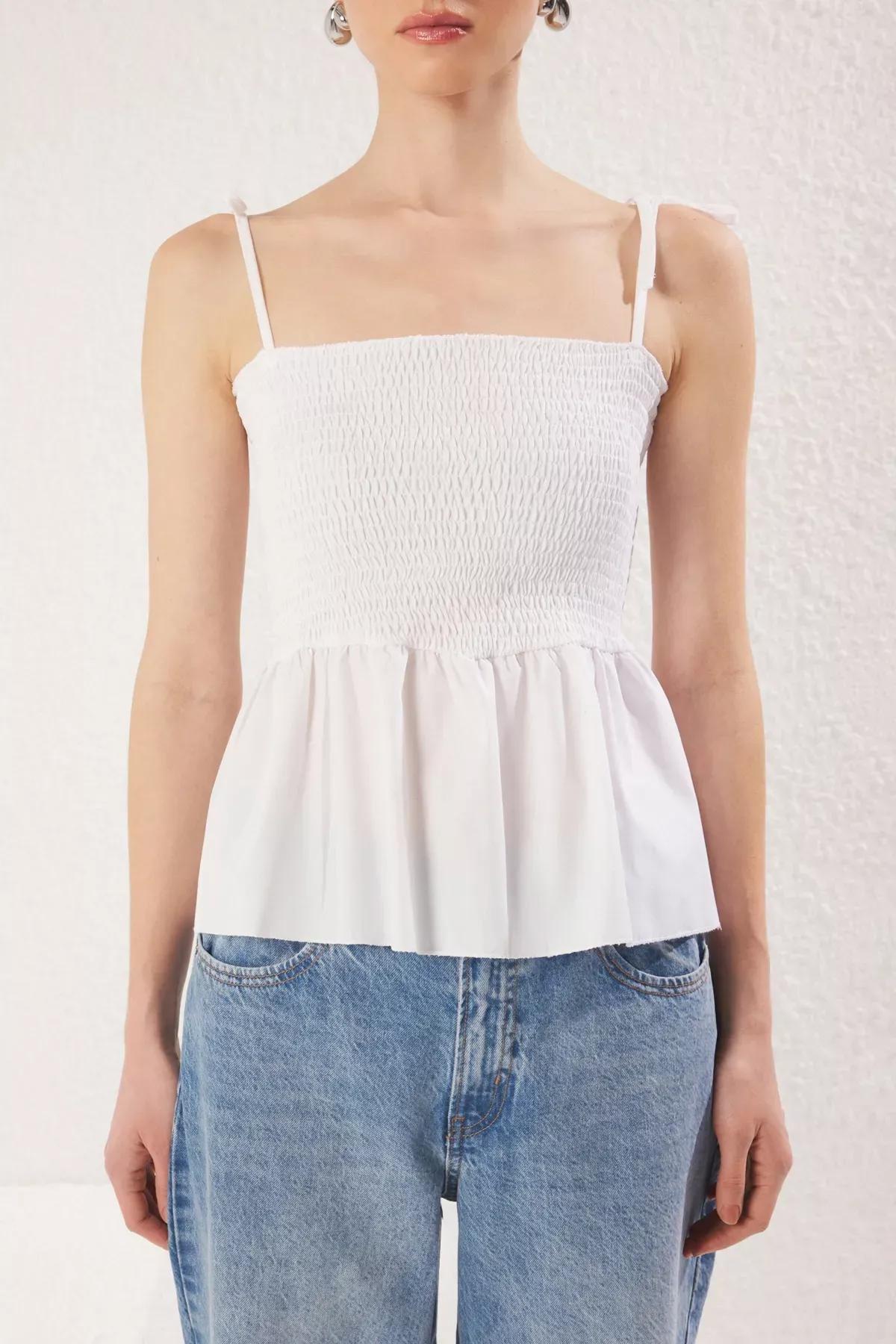 Beige Poplin Knitted Blouse, , large image number 2