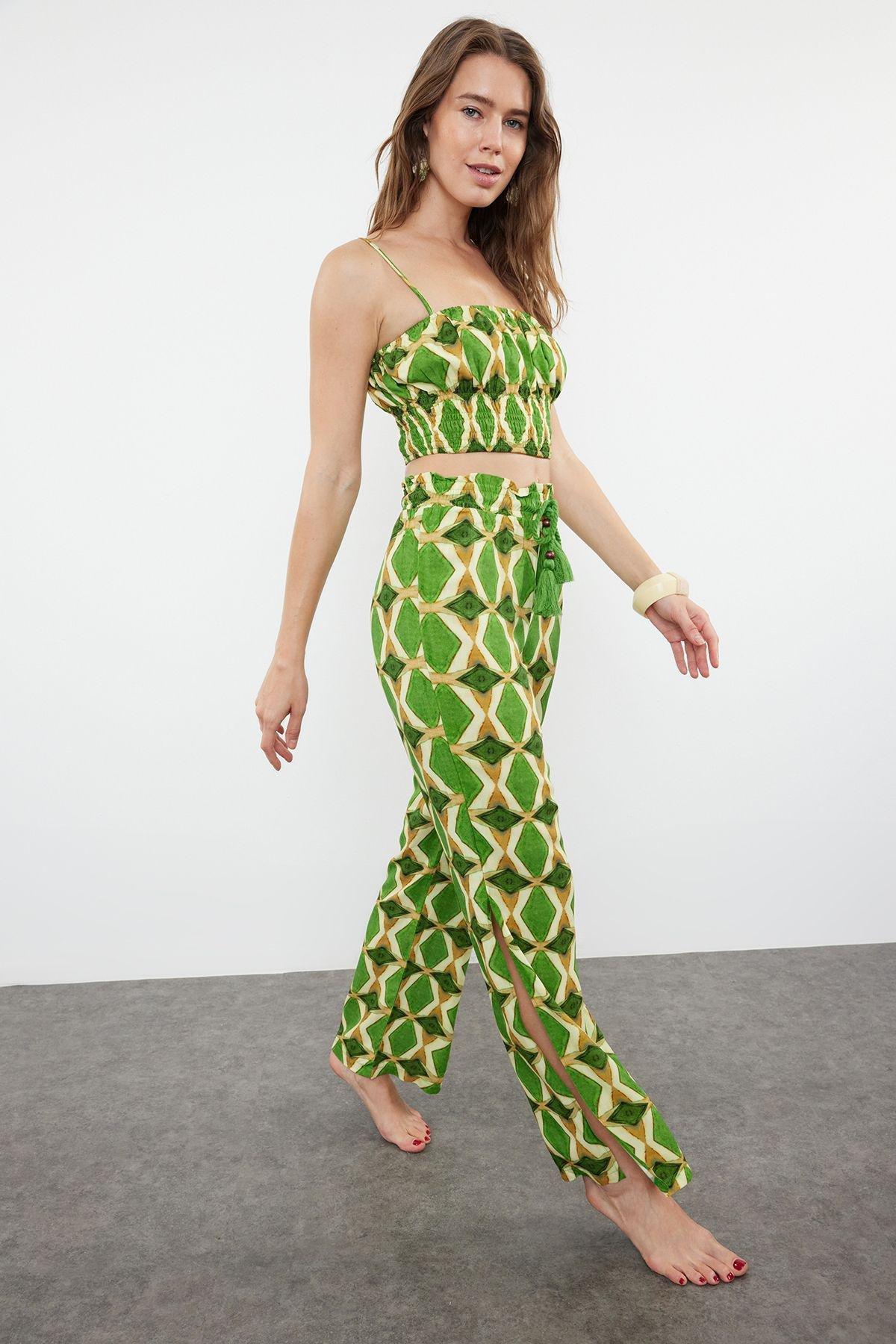 Green Geometric Patterned Woven Co-Ord Set, Very colorful, large image number 0