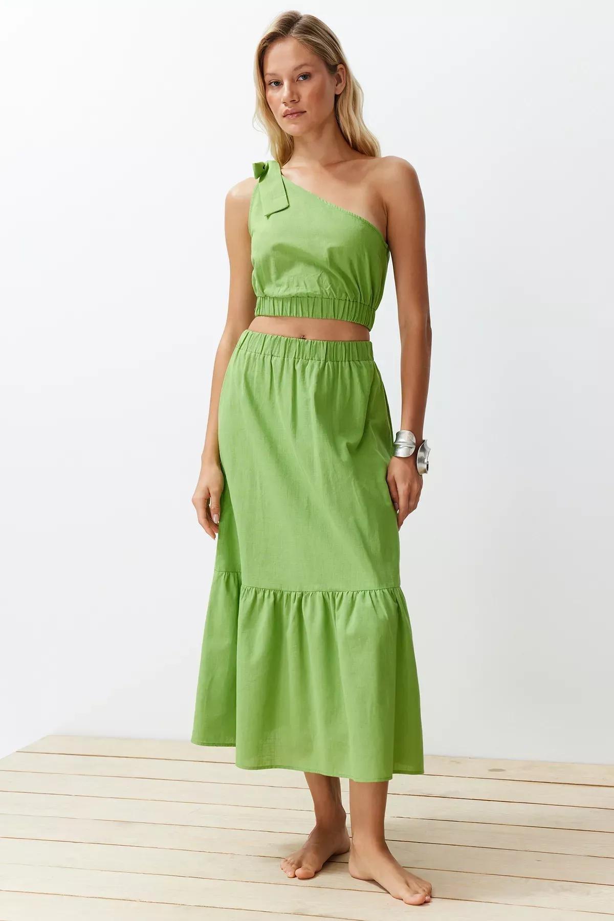 Green Woven One-Shoulder Suit, C101_4726, medium
