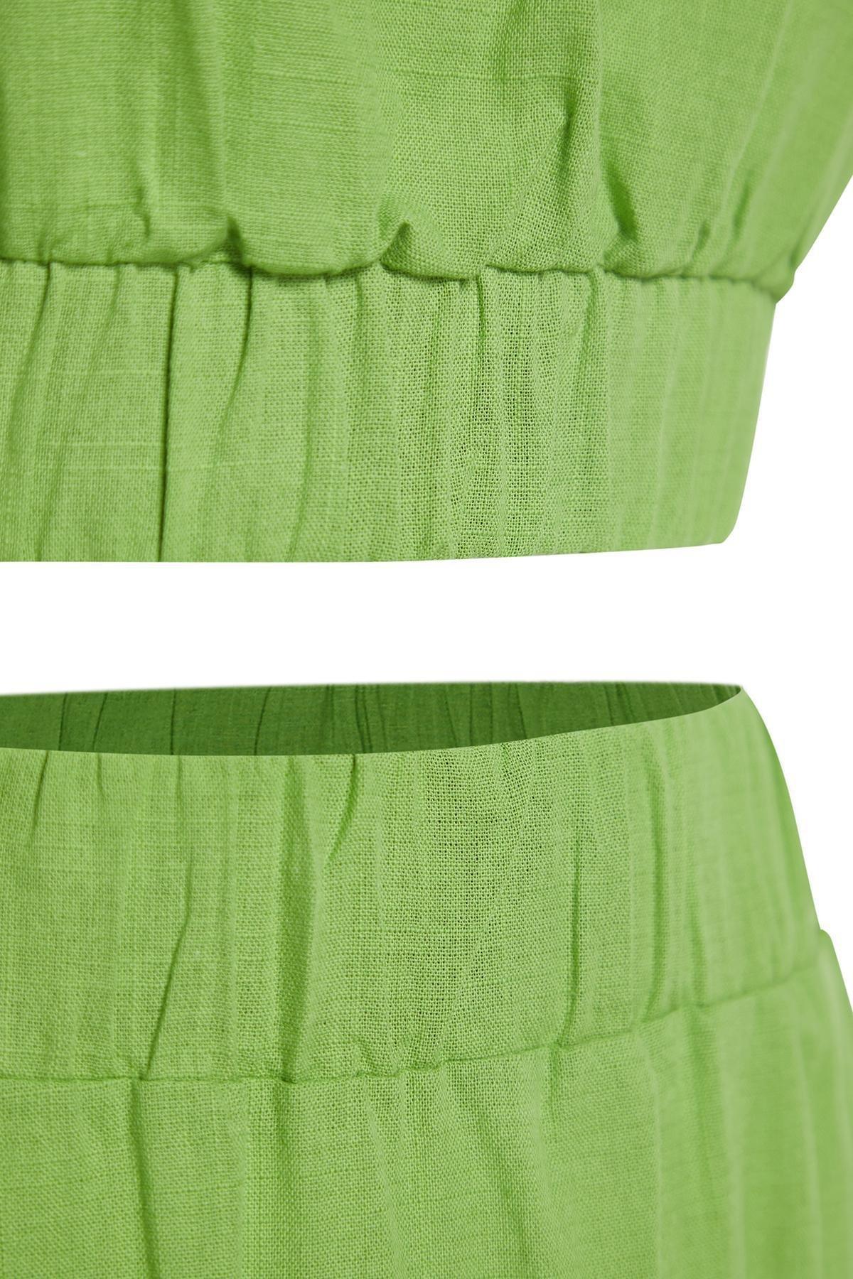 Green Woven One-Shoulder Blouse and Skirt Suit TBESS24AU00037, , large image number 5