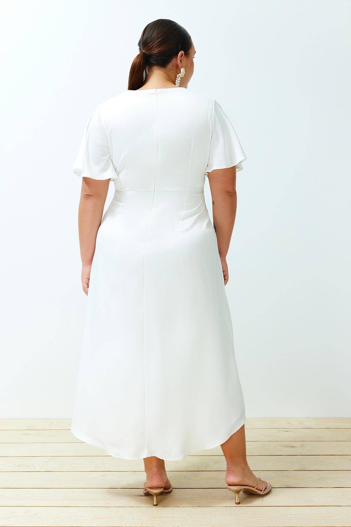 White Satin Double-Breasted Bridal Dress, , large image number 4