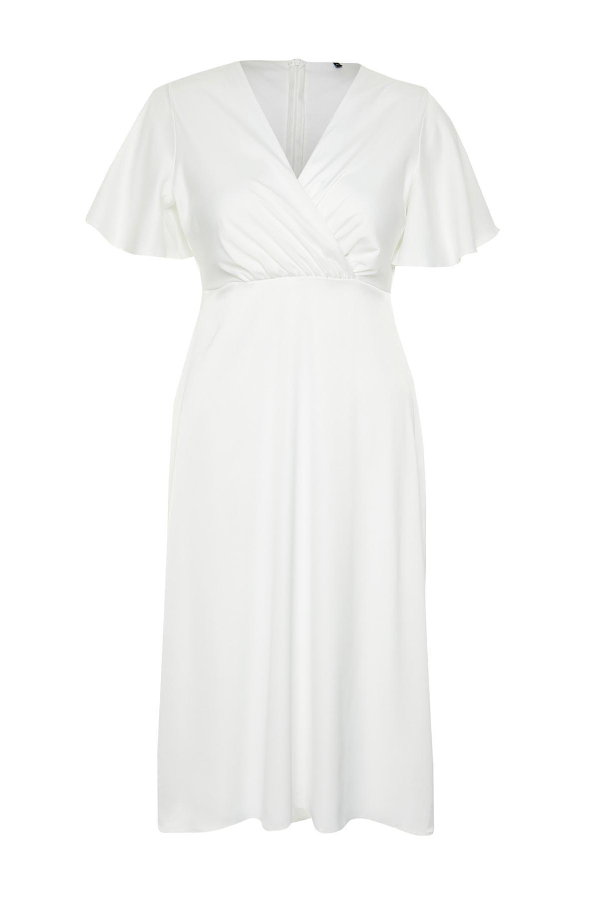 White Satin Double-Breasted Bridal Dress, , large image number 5