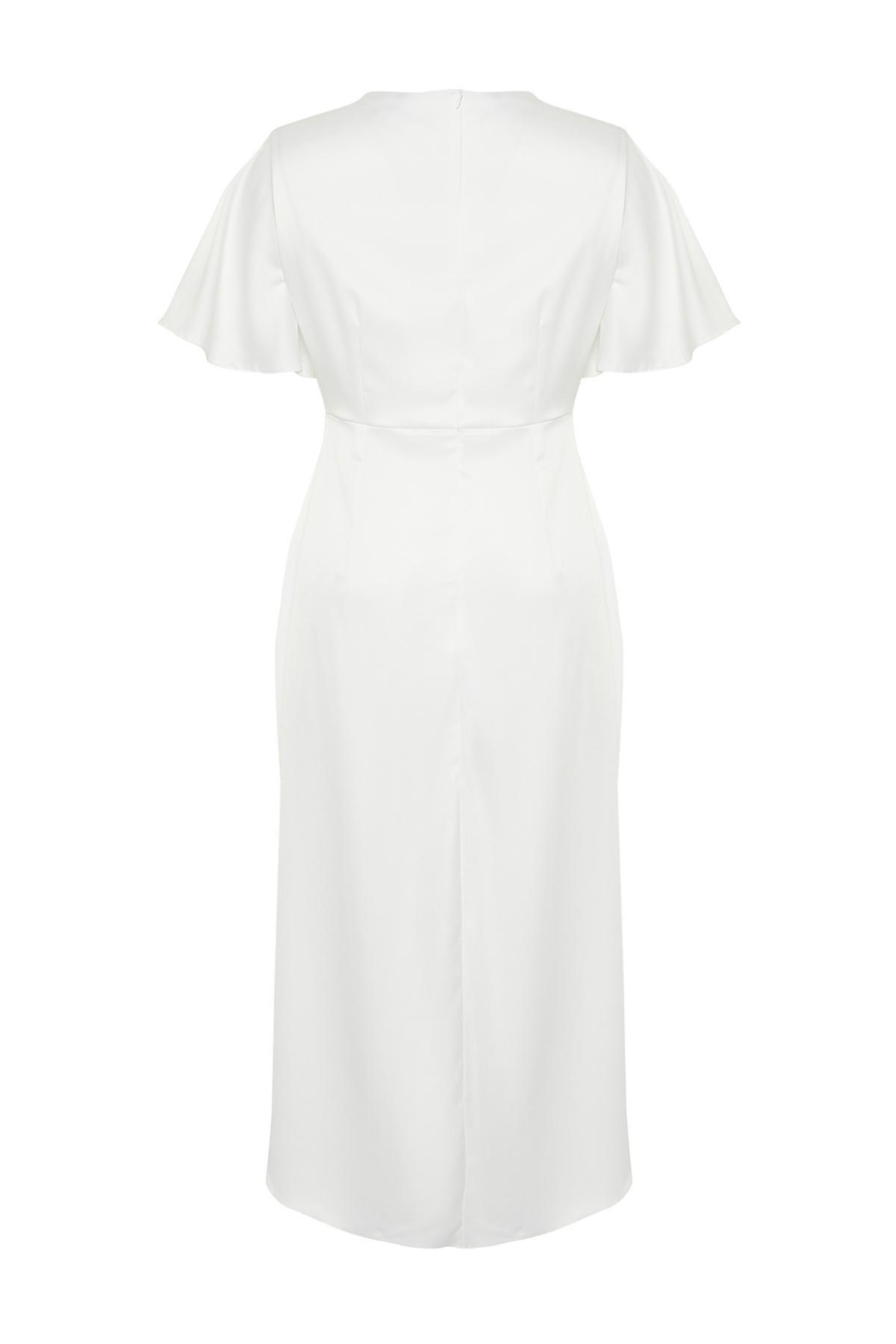 White Satin Double-Breasted Bridal Dress, , large image number 6
