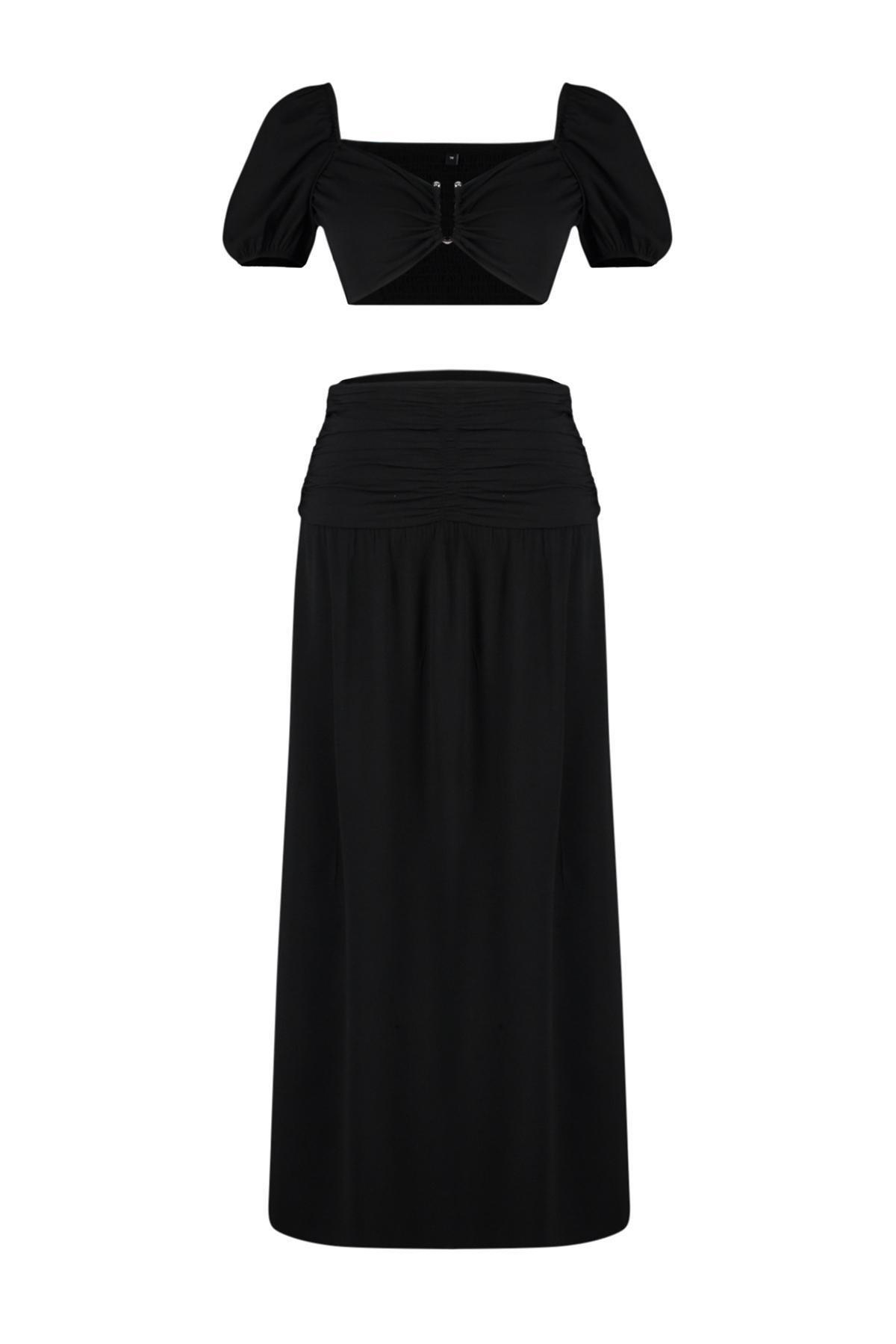 Black Woven Accessory Blouse Skirt Set TBESS24AU00036, , large image number 4