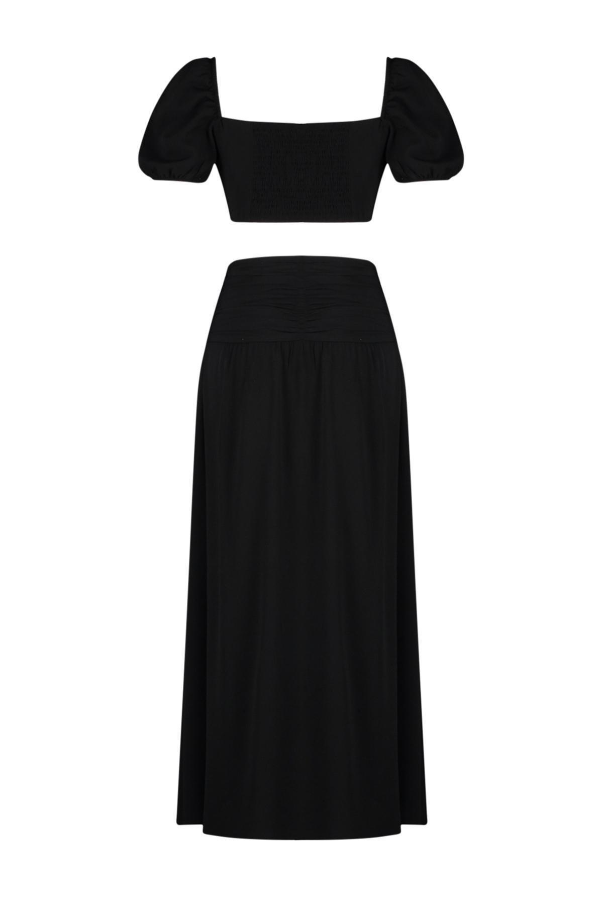 Black Woven Accessory Blouse Skirt Set TBESS24AU00036, , large image number 5
