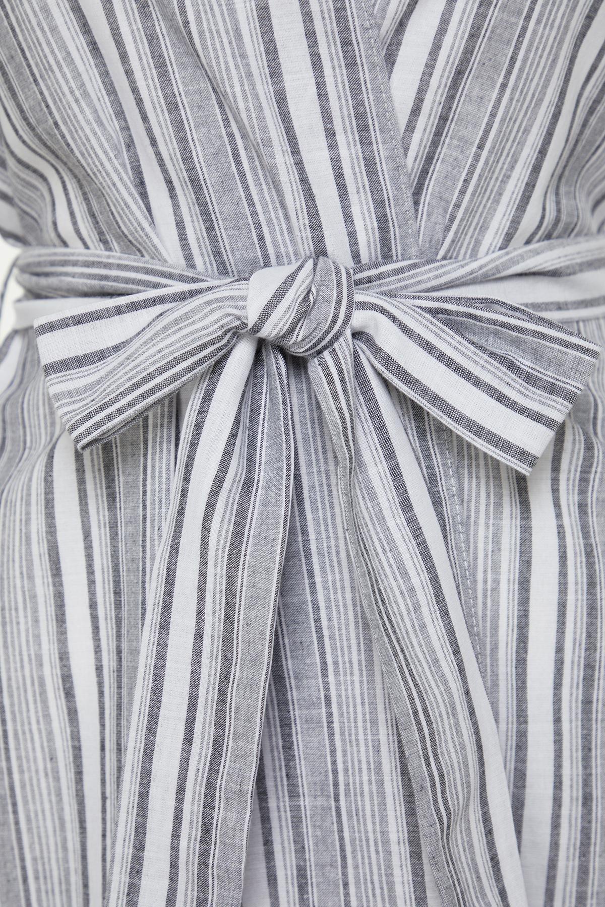 Grey Striped Belted Maxi Woven Cotton Kimono, C101_1704, large image number 5