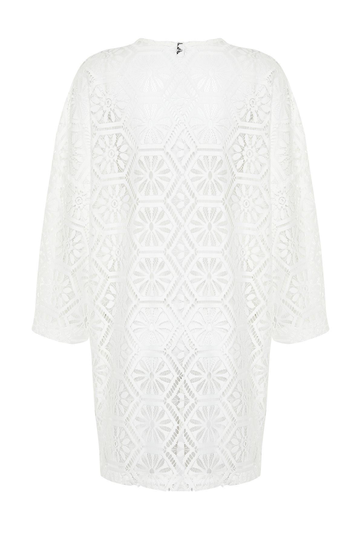 Ecru Mini Knitted Lace Kimono&Kaftan TBESS24KM00034, , large image number 5