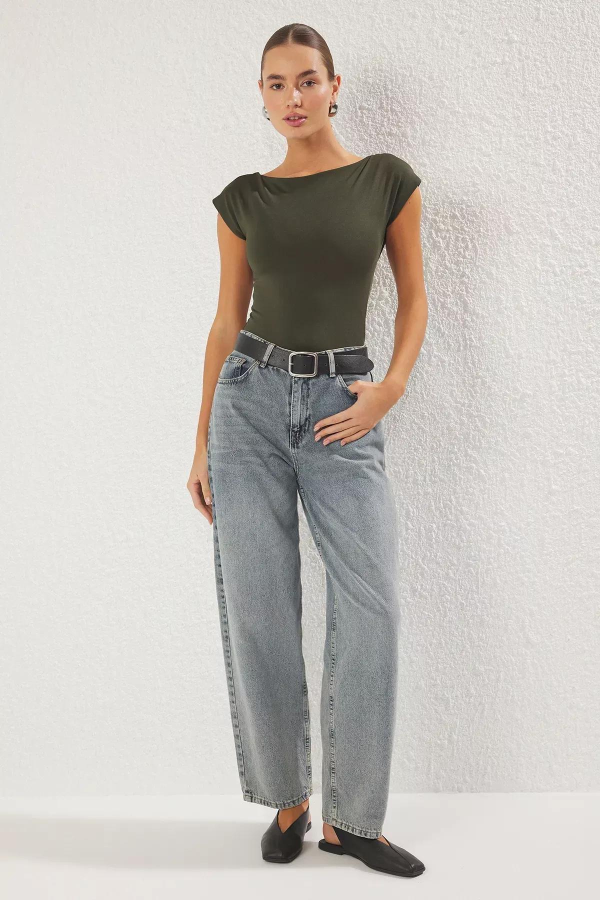 Green Boat Neck Snap Knit Bodysuit, , large image number 1