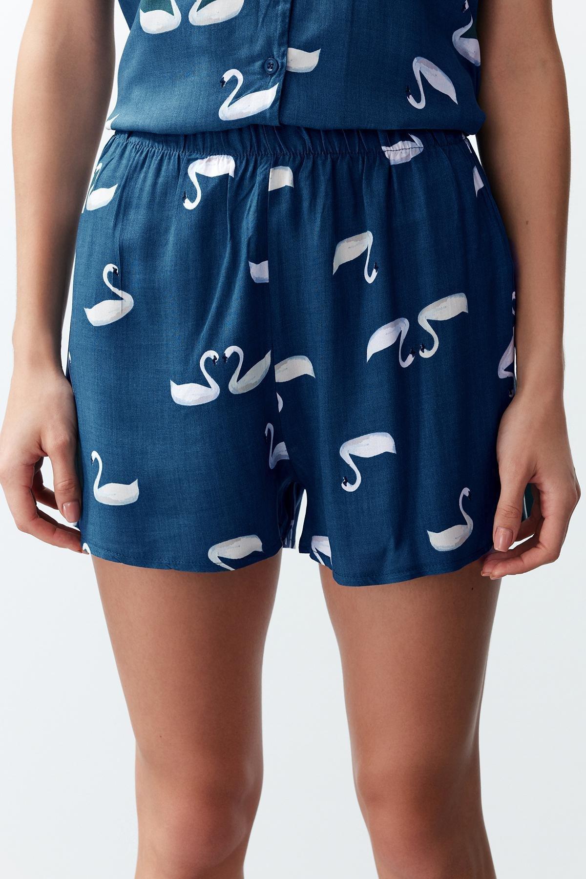 Navy Blue Animal Patterned Viscose Woven Pajama Set THMSS24PT00151, , large image number 4