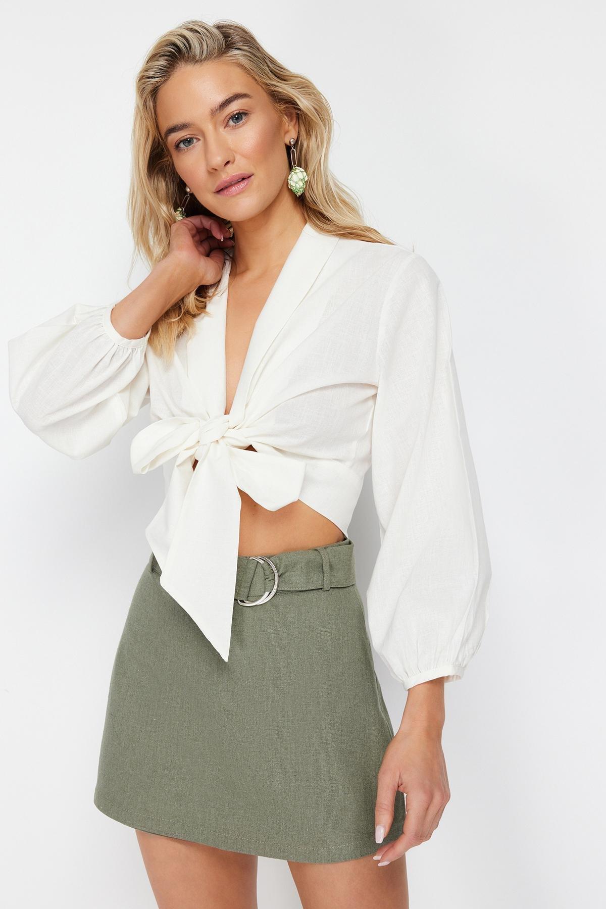 White Cropped Blouse, , large image number 1