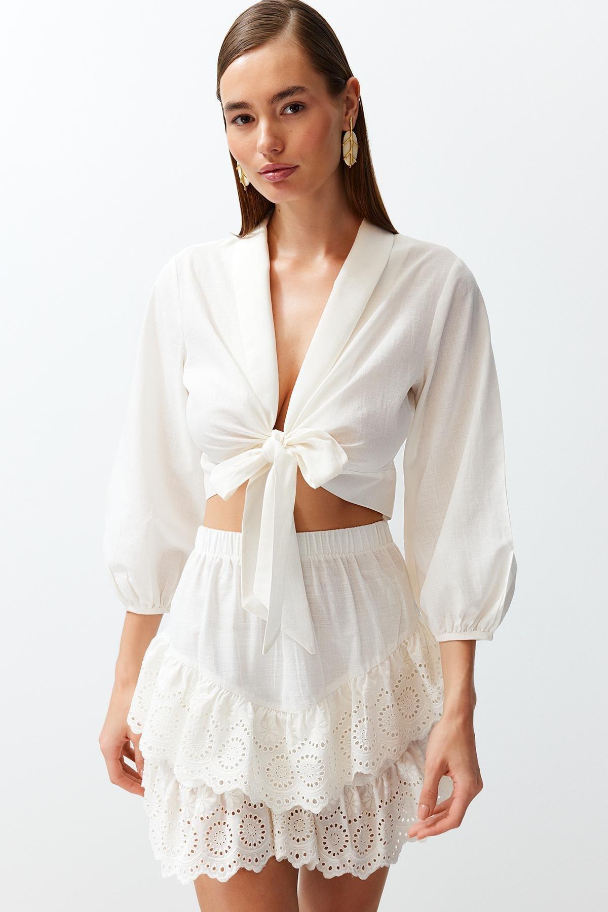White Cropped Blouse, , large image number 2
