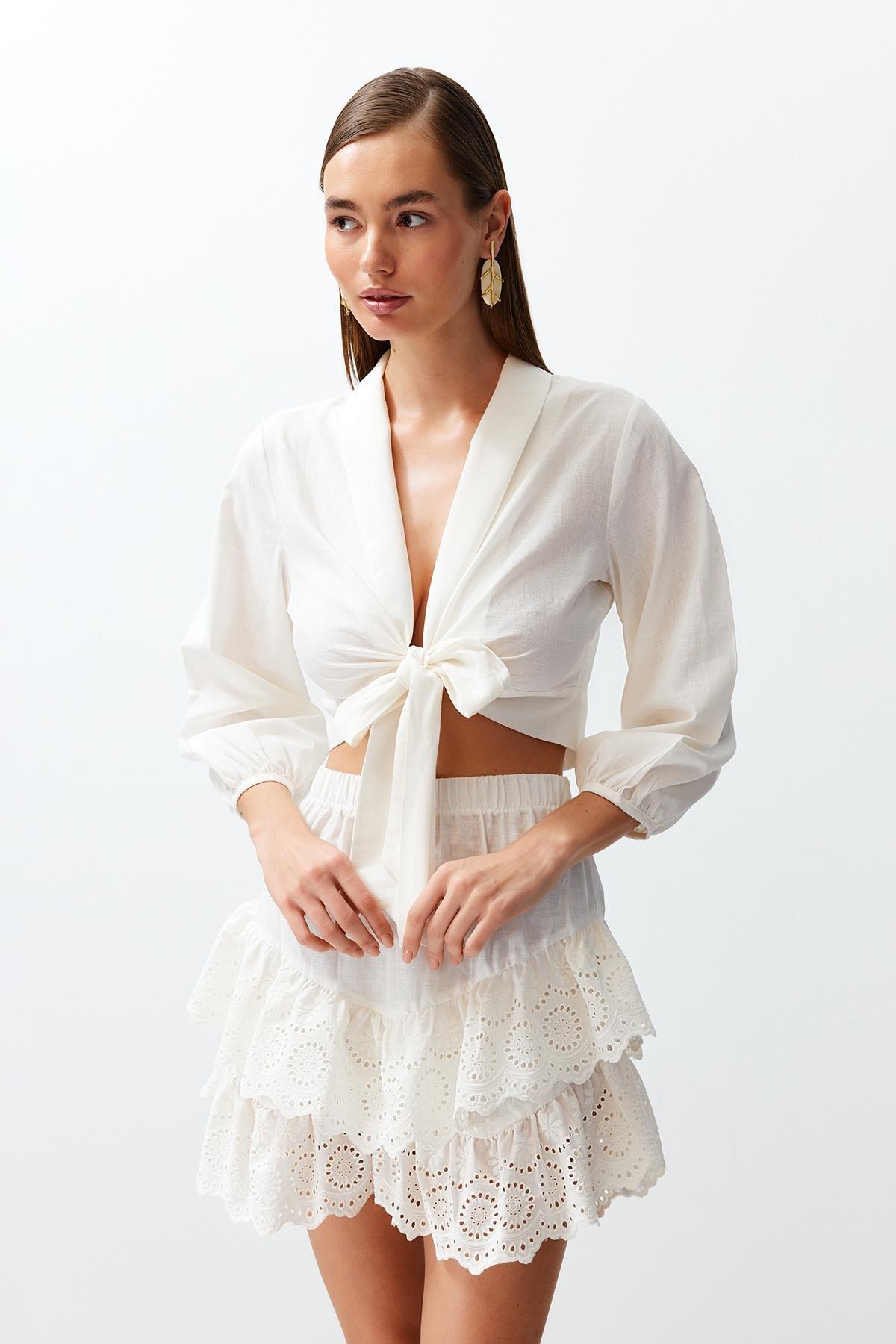 White Cropped Blouse, , large image number 4