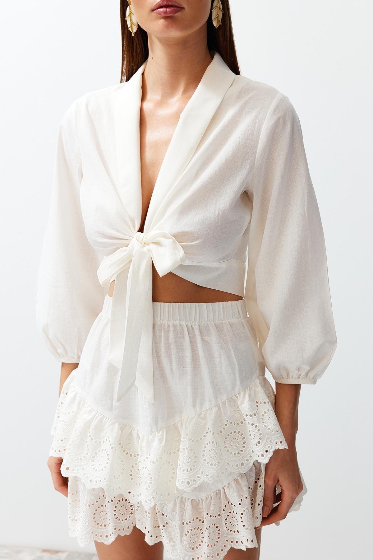 White Cropped Blouse, , large image number 6