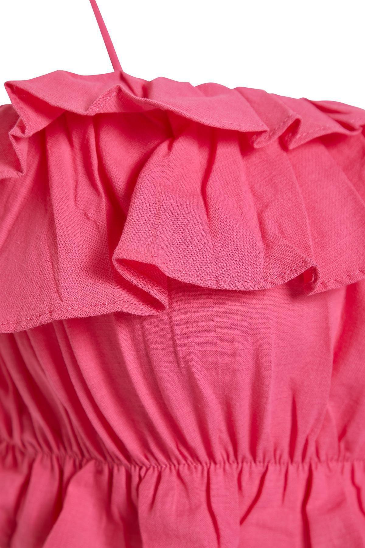 Pink Crop Woven Ruffled Cotton Blouse, , large image number 5