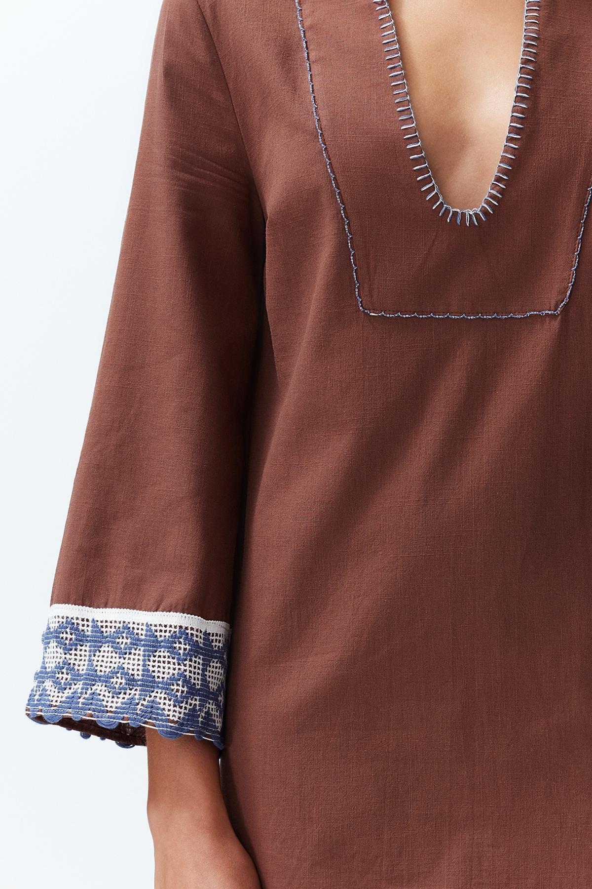 Brown Mini Woven Stripe Accessory 100% Cotton Beach Dress TBESS24EL00094, , large image number 2
